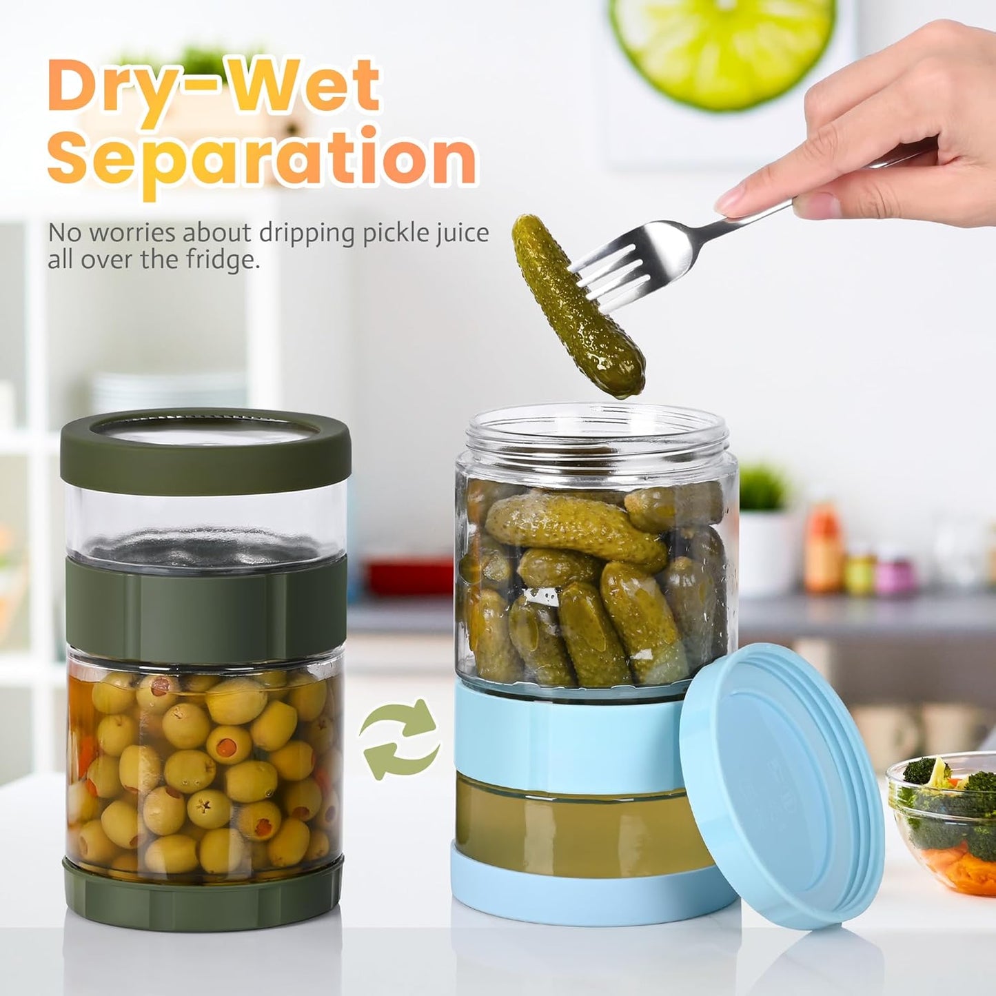 Glass Pickle Jar with Strainer Flip, 56oz Airtight Pickle Container, Leak-proof Juice Separator Pickle Flip Jar with Sealing Silicone Ring for Olive, Sliced Pickle and Jalapeno, Dishwasher Safe