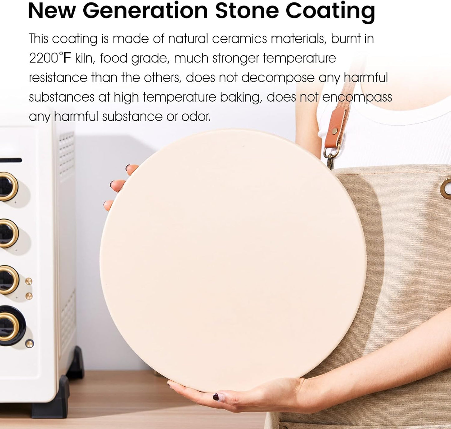 12.6" x 0.4" Coating Pizza Stone, Cordierite & Ceramic Round Pizza Stones for Oven Grill BBQ, Food Grade Baking Stone for Pizza and Bread, Outdoor Pizza Accessories for Grilling