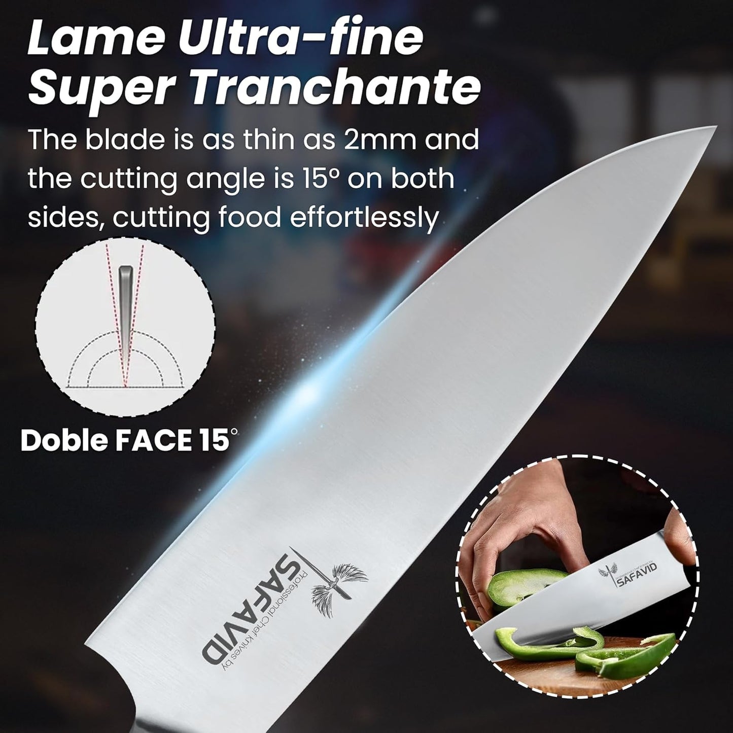 Crystal Edge German tech Chef Knife – Ultra Sharp German Stainless Steel Blade, Ergonomic Handle, Precision Cutting, Professional Kitchen Knife for Slicing, Chopping & Mincing (Premium)