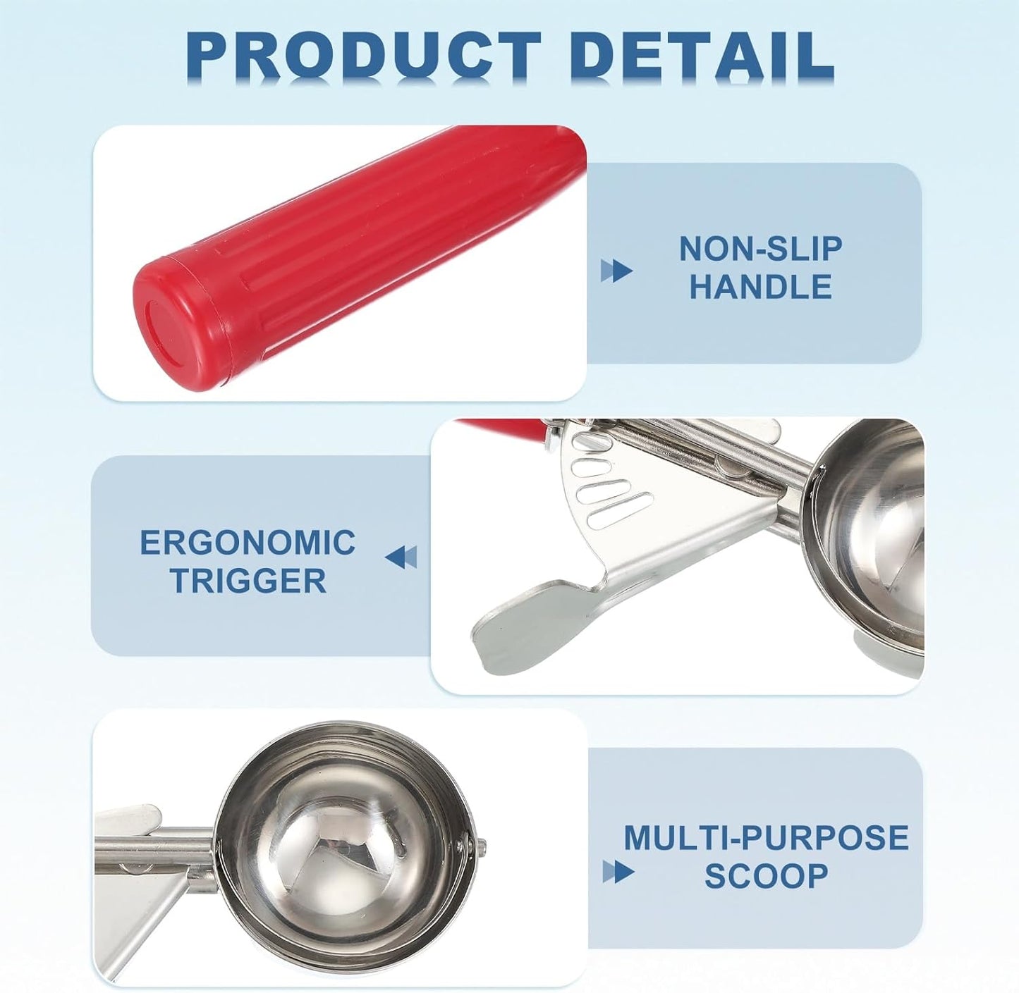 uxcell 2 Pcs Cookie Scoops, Ice Cream Scoop with Trigger for Baking Cookie Dough Rice Pudding Kitchen Gadget, Red, White