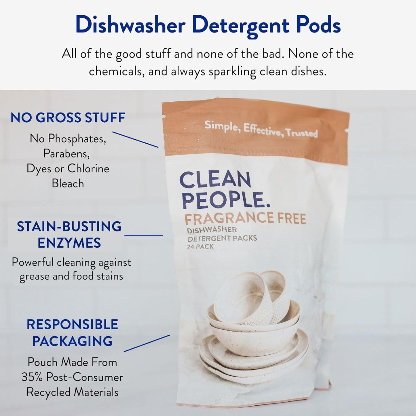 The Clean People Dishwasher Pods - Cuts Grease & Rinses Sparkling Clean - Residue-Free - Phosphate Free Dishwashing Pods (120 Count, Lemon Verbena)
