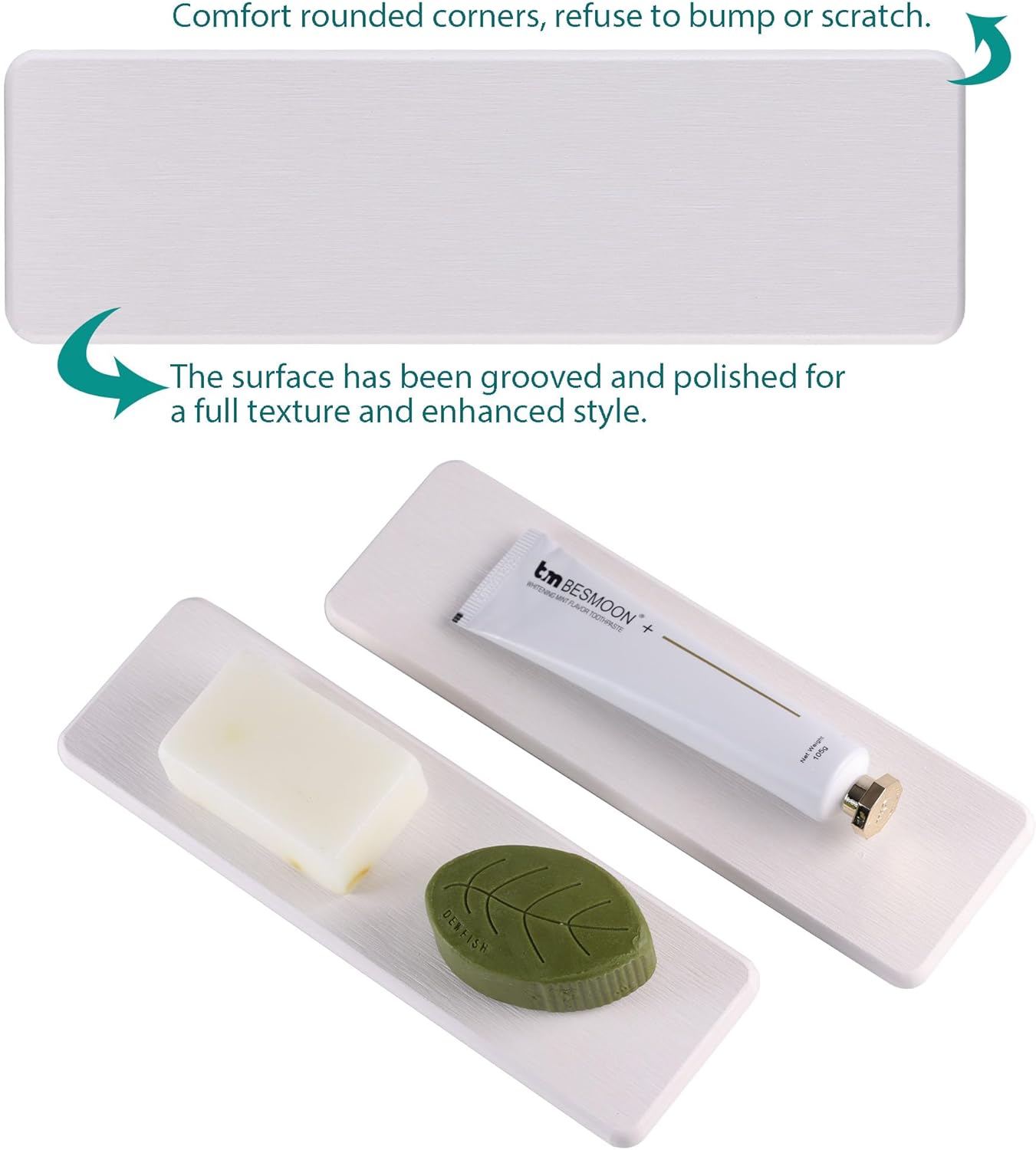 2 Pcs Water Absorbing Stone Trays, Kitchen/Bathroom Sink Soap Dish, Diatomite Tray Used for Hand Soap & Cosmetic Bottles in The Modern Home, 3.2" W x 10.2" L, White