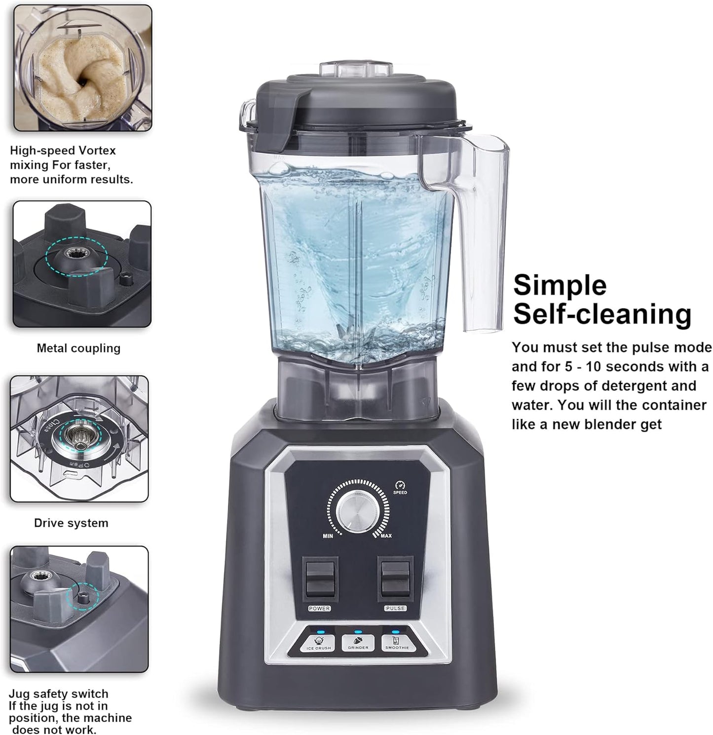 Biolomix Professional Blender, 2200W 3 Automatic Program Blender For Kitchen,2L capacity with 600ML Portable Bottle,Smoothie Blender for Smoothie, Soup,Baby food,Grain grinding（Black）