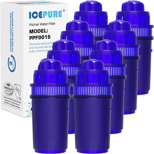 ICEPURE Pitcher Water Filter, Compatible with All PUR® Pitchers & Dispensers Filtration Systems, Replacement for PUR CRF950Z, PPF900Z, PPF951K, PPT700W, PPT711W, CR-1100C, CR1100CV, 8 Pack