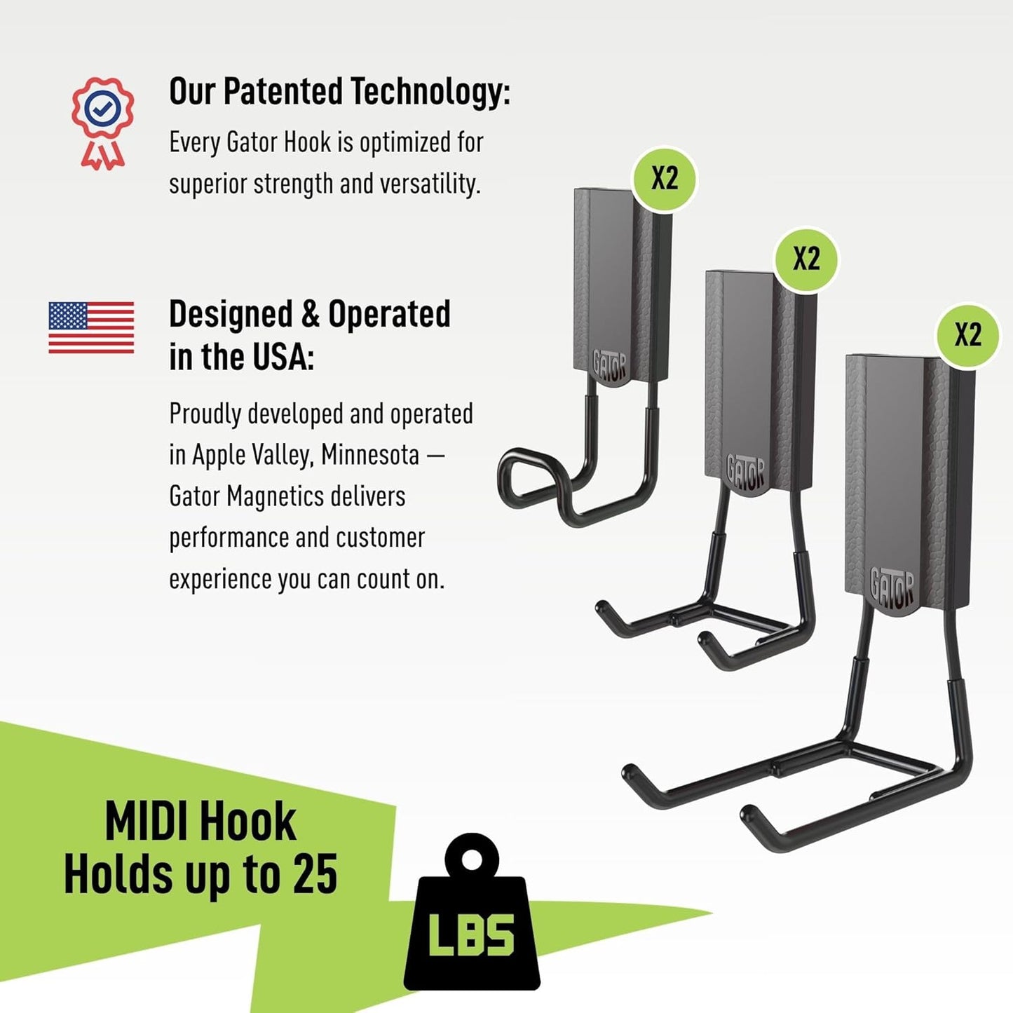 GATOR MAGNETICS MIDI 2.5 & 4" Open Hooks, 25 lb Heavy Duty Magnetic Hooks for Steel Surfaces, Patented Easy-Release, Non-Slip Grip – Storage & Organization, Garage, Shed, Home, Cleaning Tools -6 Pack