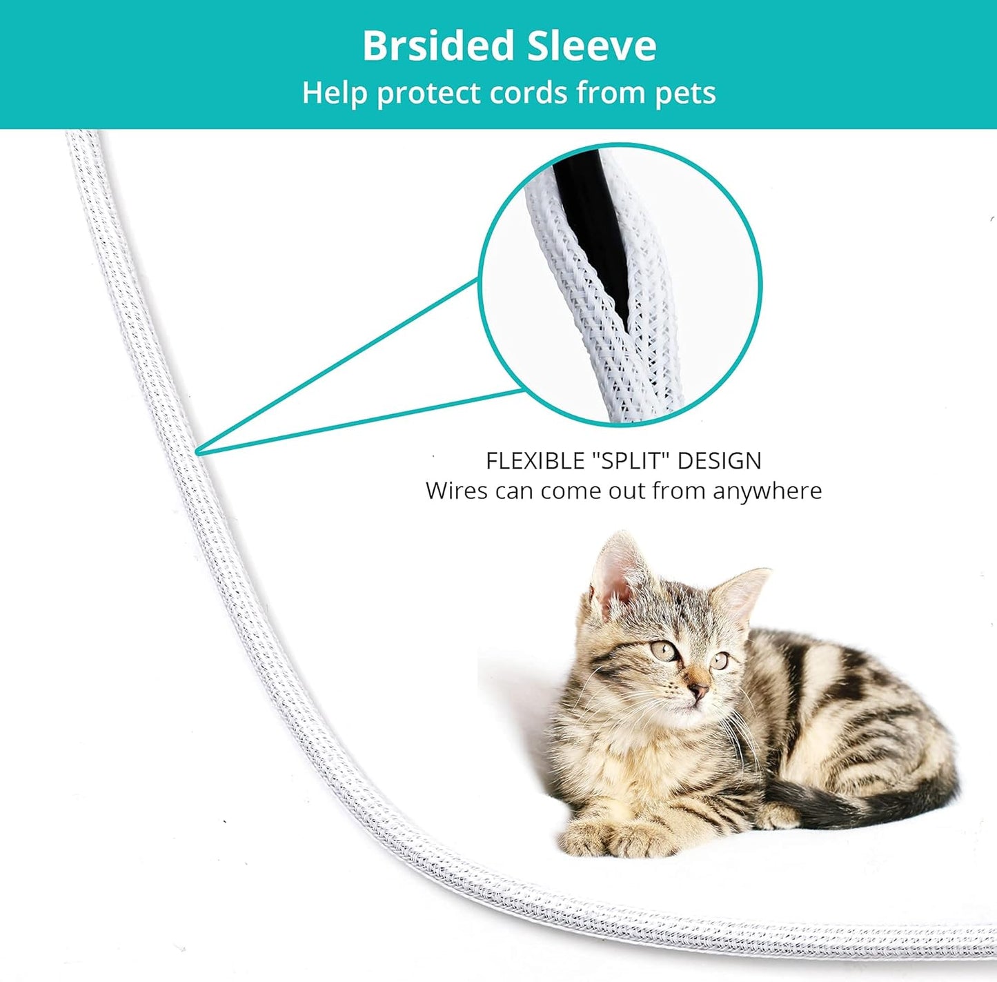 20ft - 1/4 inch White Cable Sleeve, Cable Organizer for Desk PC TV Computer, Wire Protector Cable Wrap Cover, Cord Management for Home Office