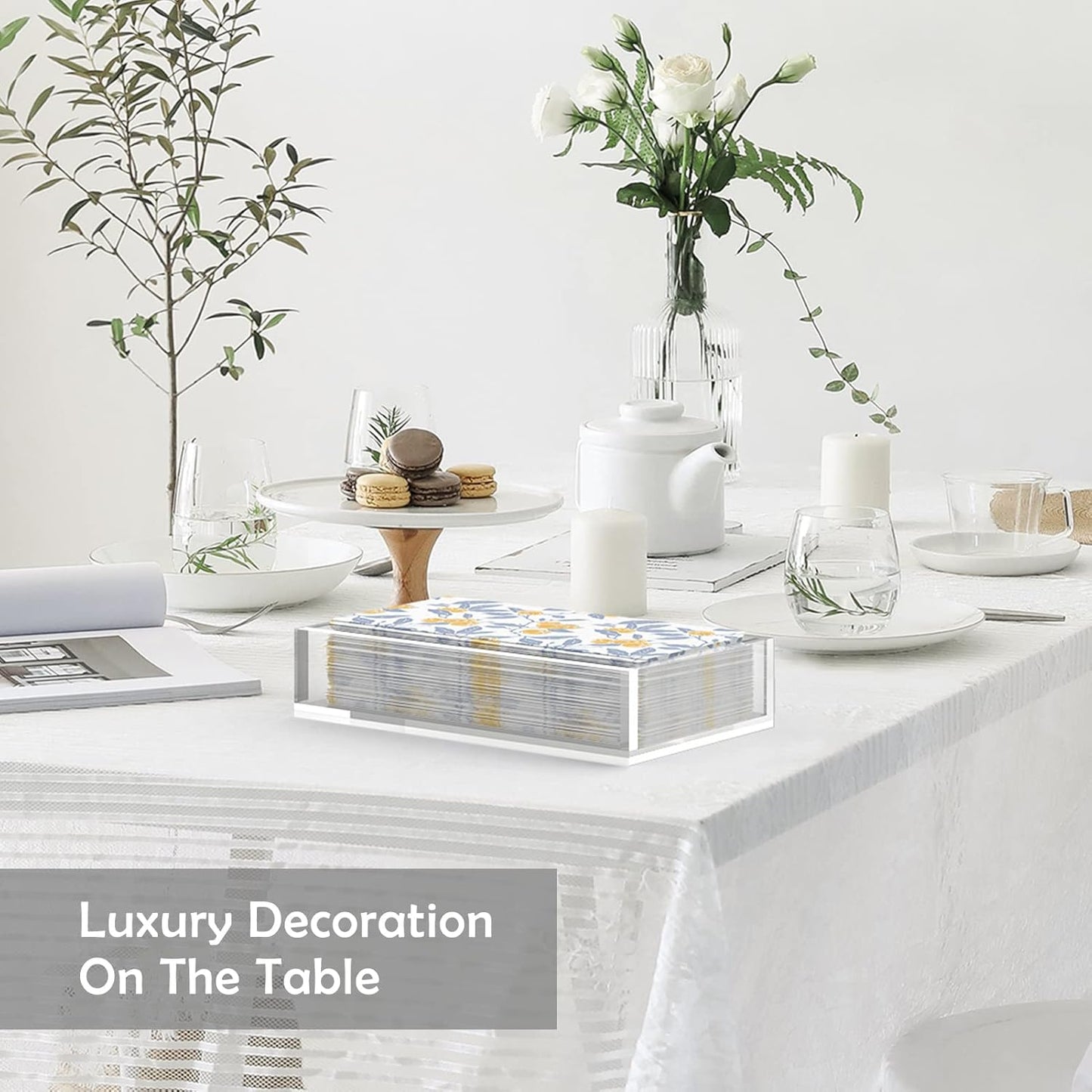 Napkin Holder, 8mm Thicken Clear Acrylic Tray for Disposable Hand Towels, Bathroom Vanity Organizer Tray Guest Paper Towels holder Lucite Tray for Bathroom, Business, Restaurant, Hotel