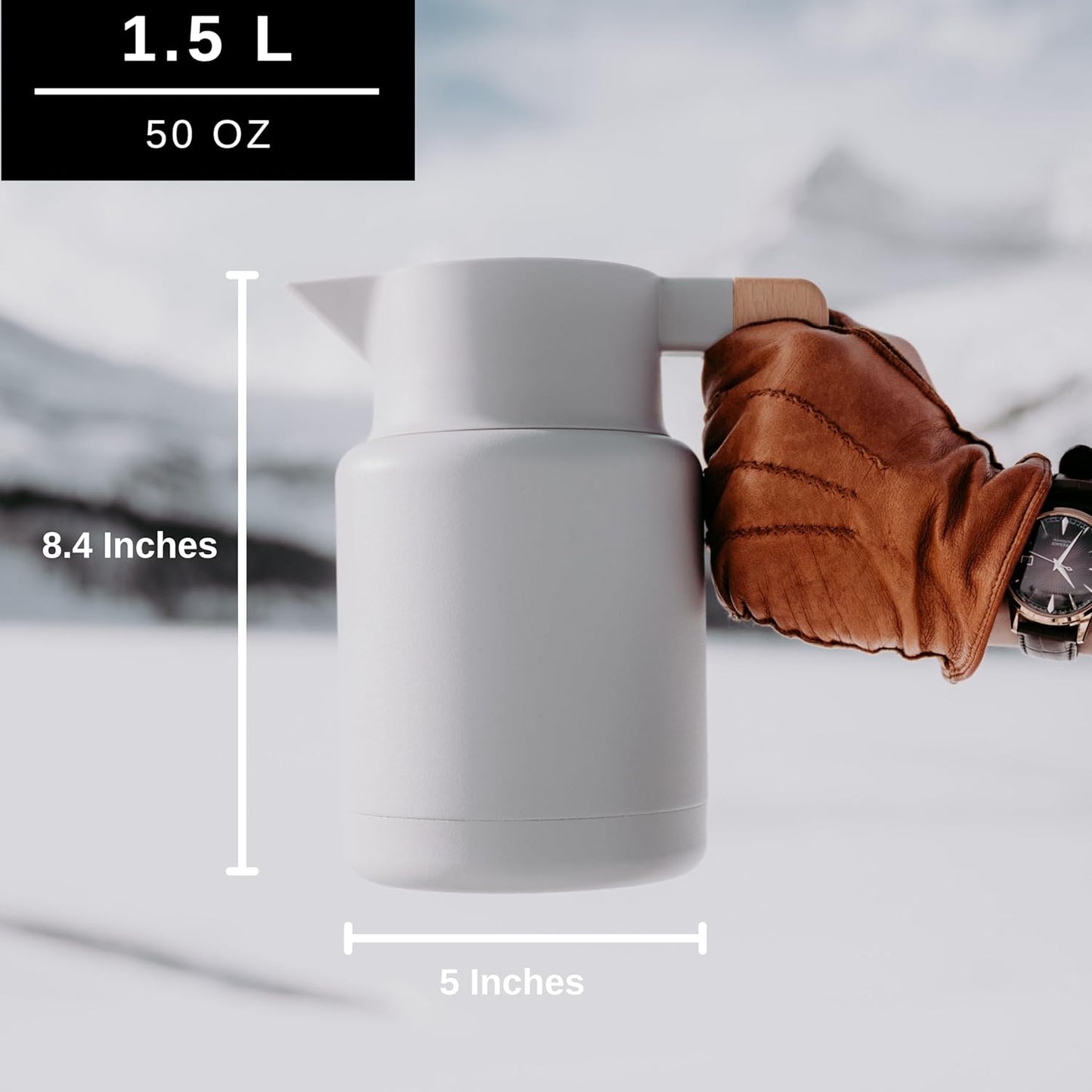 Hastings Collective Thermal Coffee Carafe 50 Oz - Large Stainless Steel Insulated Carafe - 1.5 Liter Double Walled Vacuum Thermos Coffee and Beverage Dispenser with Tea Infuser and Strainer (Gray)