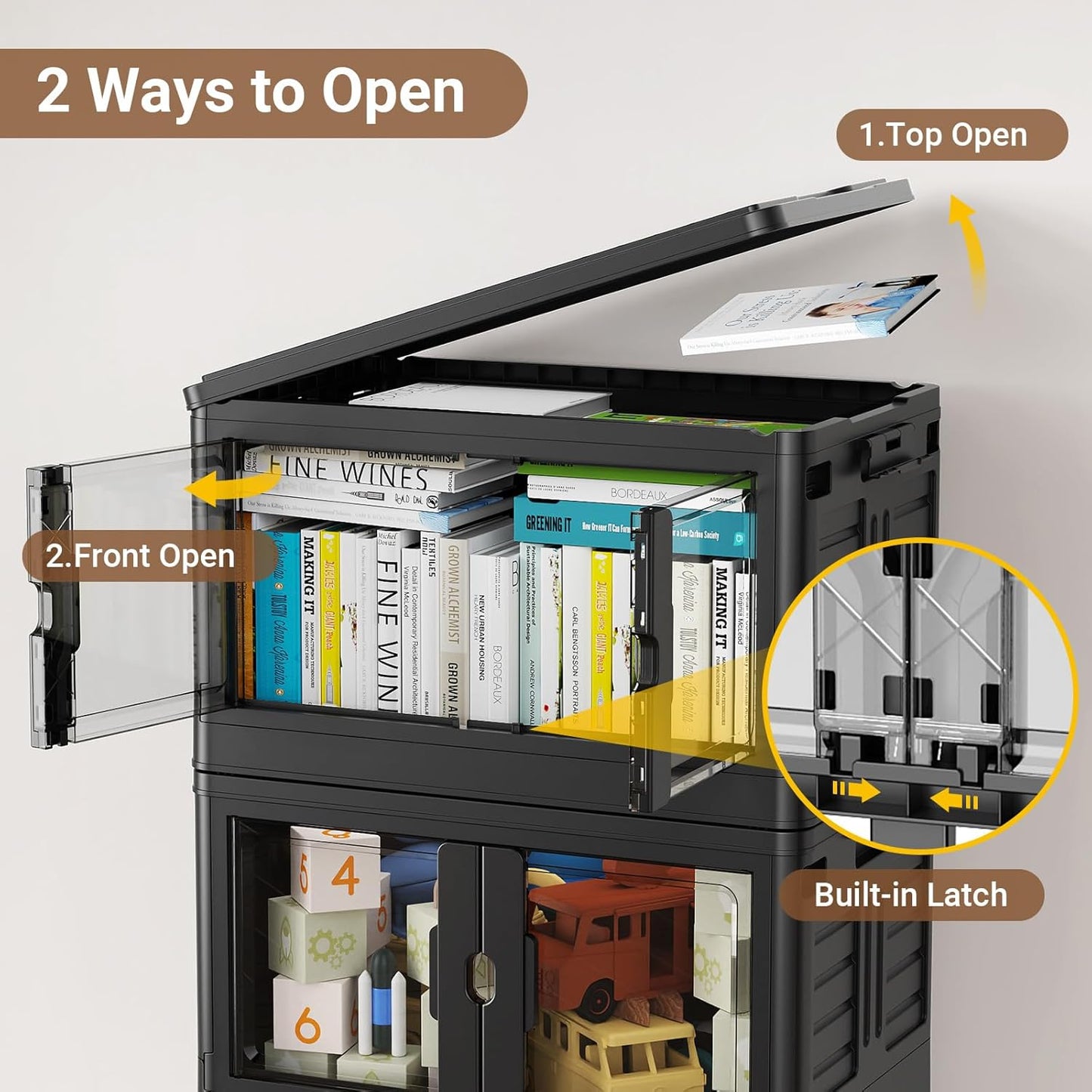 115Qt Stackable Storage Bins with Individual Lids & Wheels, Large Plastic Collapsible Latching Boxes Closet Organizers and Storage Cabinet Shelves Units for Home Kitchen Dorm, 1-Pack Black