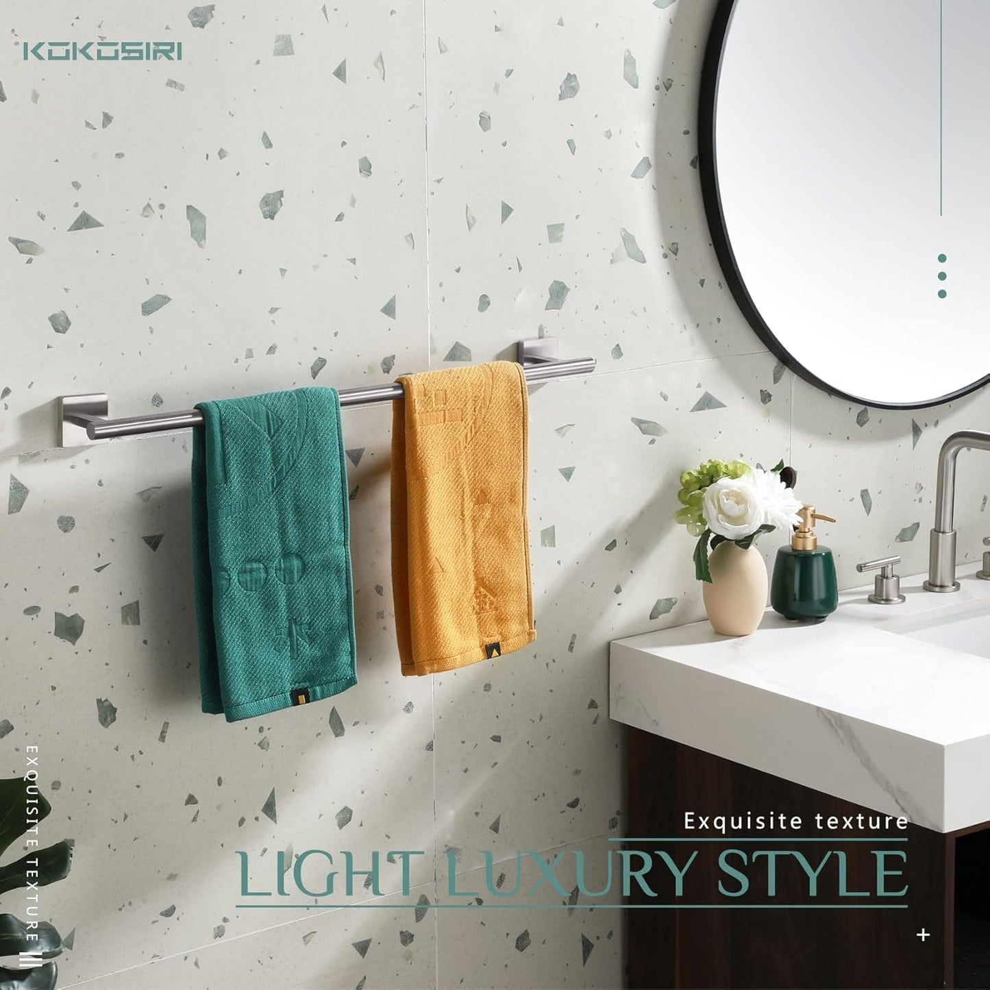 KOKOSIRI Bath Towel Holder Bathroom Accessories Towel Bar for Toilet Kitchen Necklace Holder 20 Inch Brushed Nickel Stainless Steel B4005BR-L20