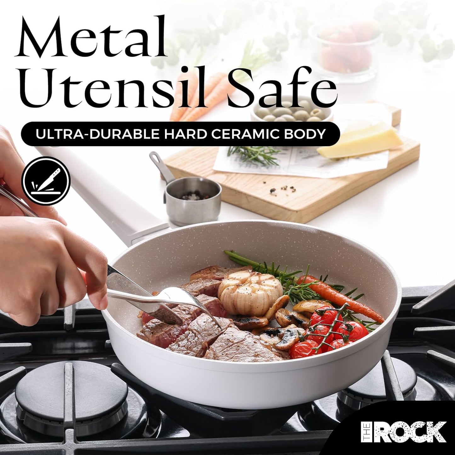 THE ROCK SOHO 9.5-Inch Ceramic Non Stick Frying Pan – Nothing Sticks, Never Warps, Lasts Longer, Non Toxic Skillet with Heat-Resistant Handle, PTFE PFOA & PFAS Free, Oven & Dishwasher Safe, Cream