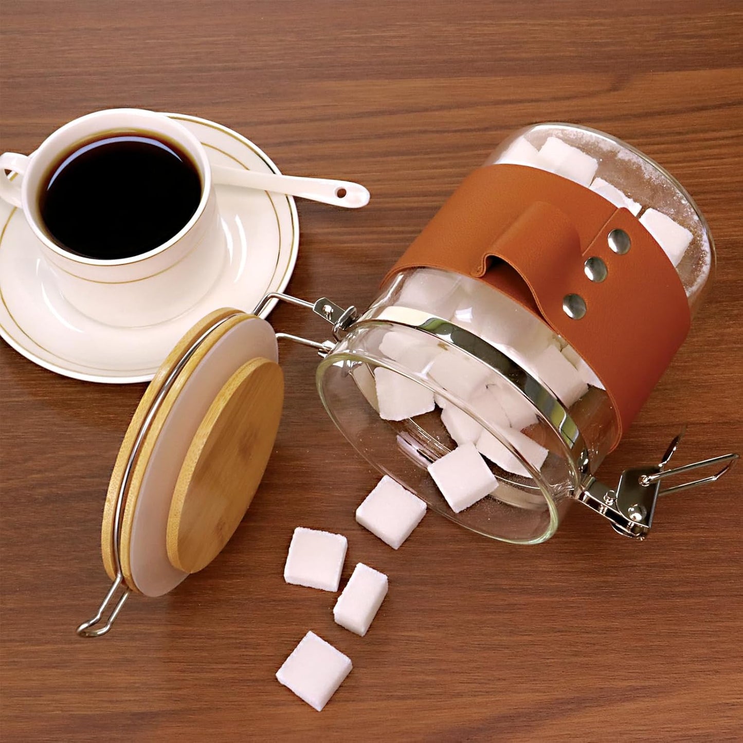 Glass Storage Jars with Spoon, Kitchen Food Storage jars with spoon, Glass Coffee Nuts Canister with Bamboo Lids, Scoop for Beans, Ground Coffee,Nuts, Cookie, Flour (27OZ×2)