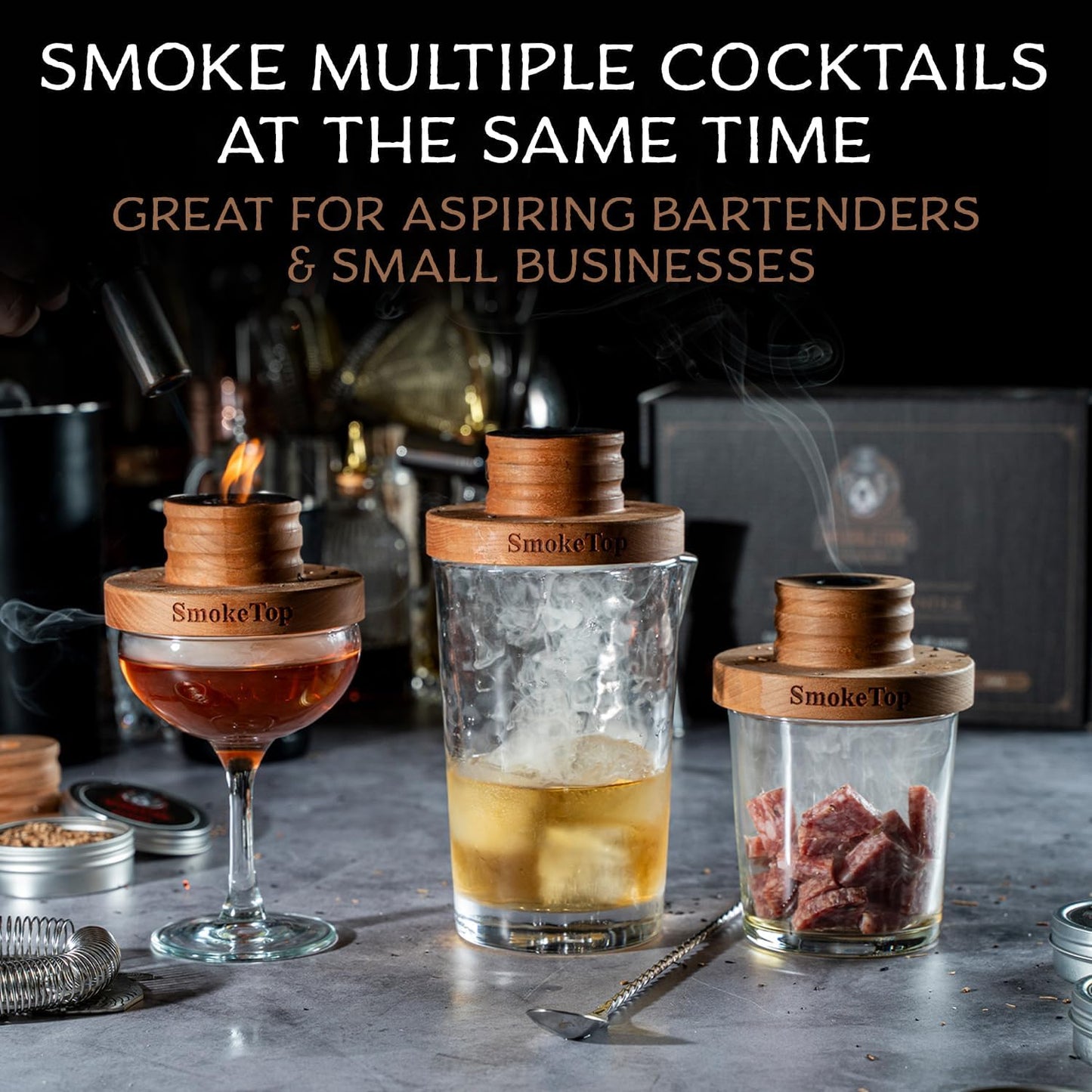 SmokeTop Cocktail Smoker Kit 5 Pack - Old Fashioned Chimney Drink Smoker for Cocktails, Whiskey, & Bourbon With Sample Wood Chips - by Middleton Mixology