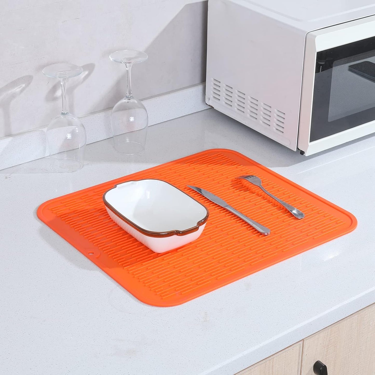 Silicone Dish Drying Mat for Multiple Usage,Easy clean,Eco-friendly,Heat-resistant Silicone Mat for Kitchen Counter or Sink,Refrigerator or Drawer Liner Orange 2XL 24 inches x 18 inches