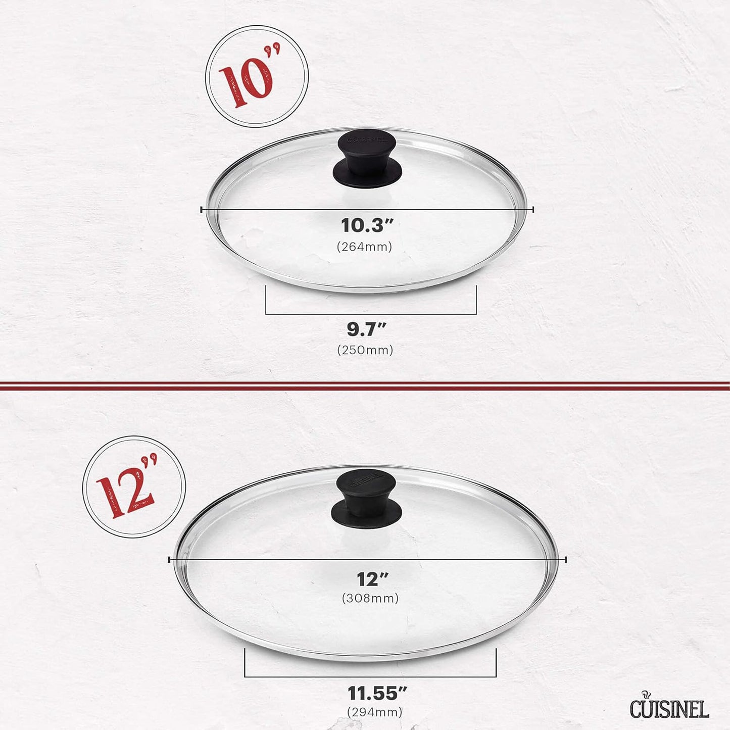 Glass Lids Set - 10" + 12"-Inch / 25.4cm+30.48cm / 264mm + 308mm - Compatible with Lodge Cast Iron - Fully Assembled Tempered Replacement Cover - Oven Safe for Skillets Pots Pans: Universal Cookware