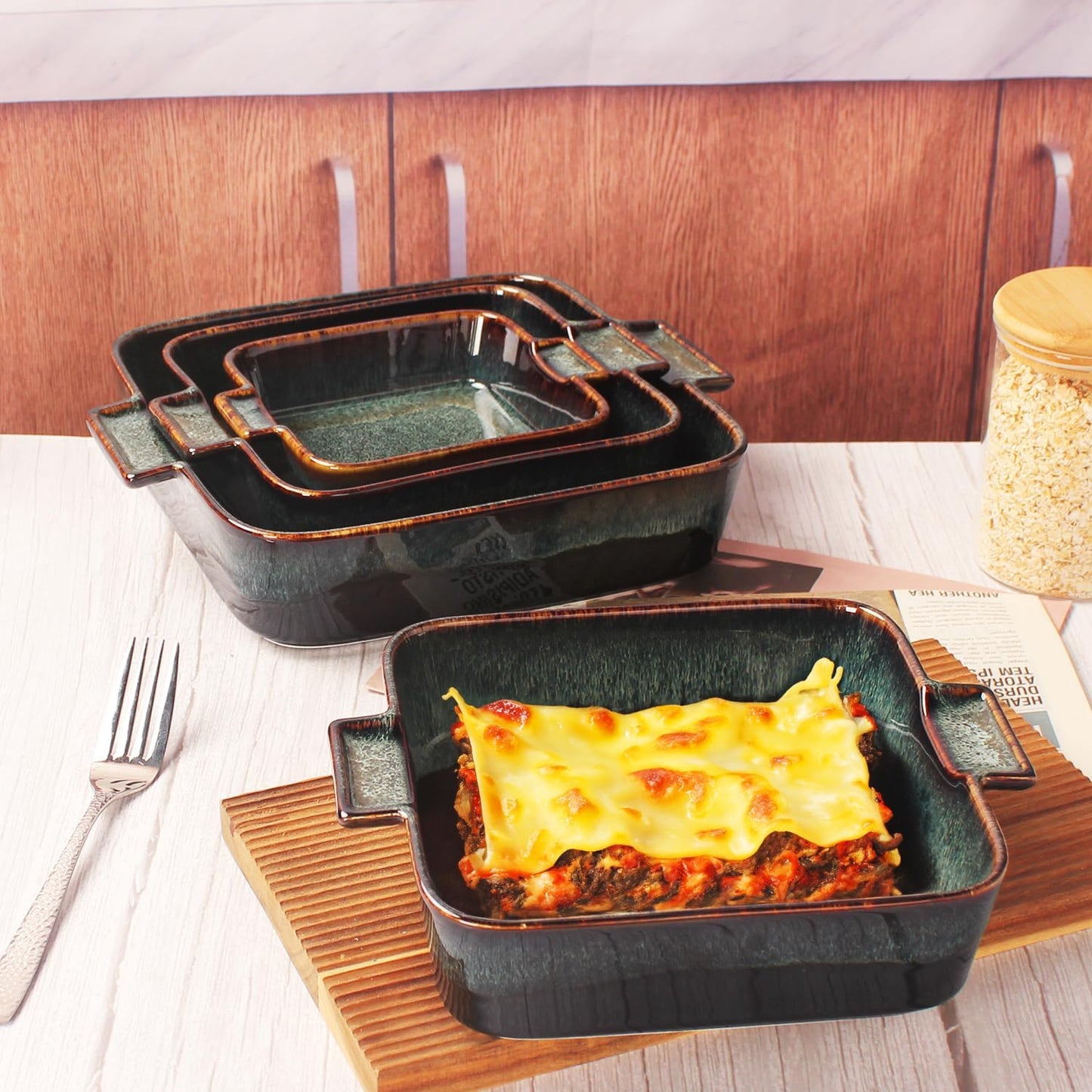 Ceramic Casserole Baking Dish, 2 Quarts Baking Dish for Oven, Lasagna Pans, Oven Safe Durable Bakeware for Kitchen Home Decor, Banquet and Dinner, Square 1 pieces, 9.5 x9.5 Inch