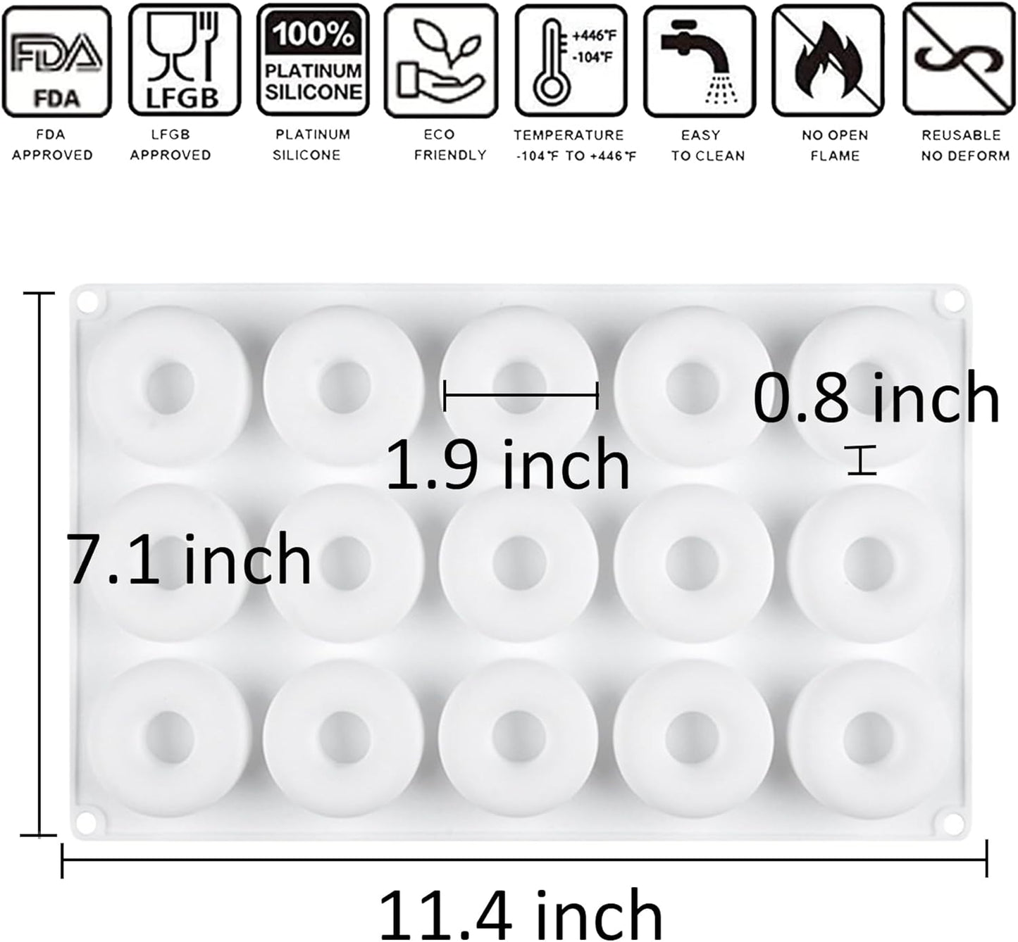 OCPO KITCHEN Doughnut Silicone Molds for Baking Mousse Cake, 3D Silicone Baking Mold for Candy Pastry Chocolate Truffle Cupcake Jelly Cookie Pudding Cake Decoration Mold, Doughnut Shape (15-Cavity)