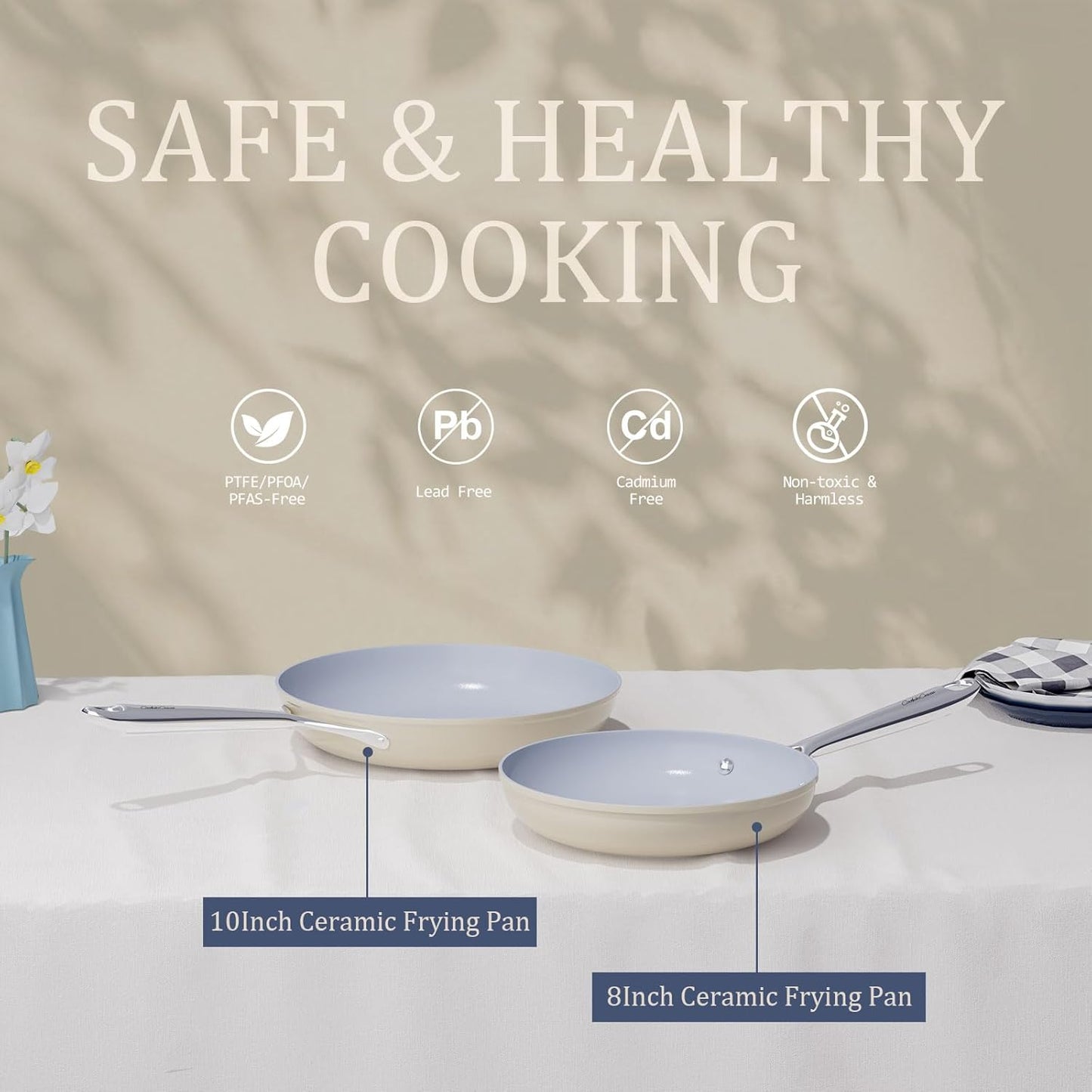 Nonstick Ceramic Frying Pan 8 Inch for Induction Cooktop - Non Toxic, PTFE/PFOA/PFAS Free, Oven & Dishwasher Safe up to 500°F - Non Stick Small Egg Skillet with Stay-Cool Handle - Cream