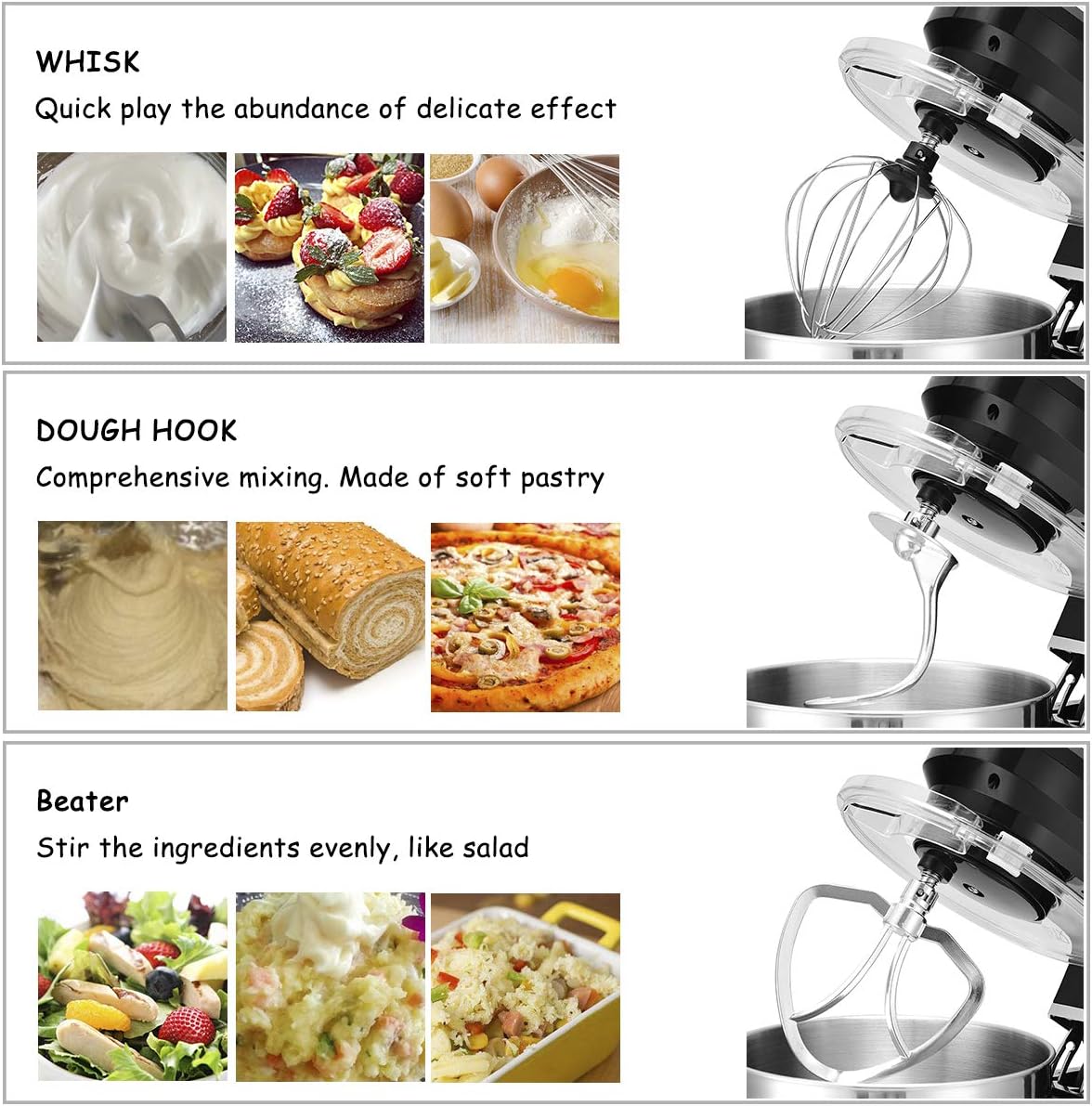 COSTWAY Stand Mixer, 7.5-Quart 660W 6-Speed Electric Mixer with Stainless Steel Bowl, Tilt-head Food Mixer with Dough Hook, Beater, Whisk (Black)