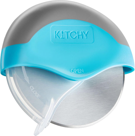 Kitchy Pizza Cutter Wheel with Protective Blade Cover, Ergonomic Pizza Slicer (Blue)