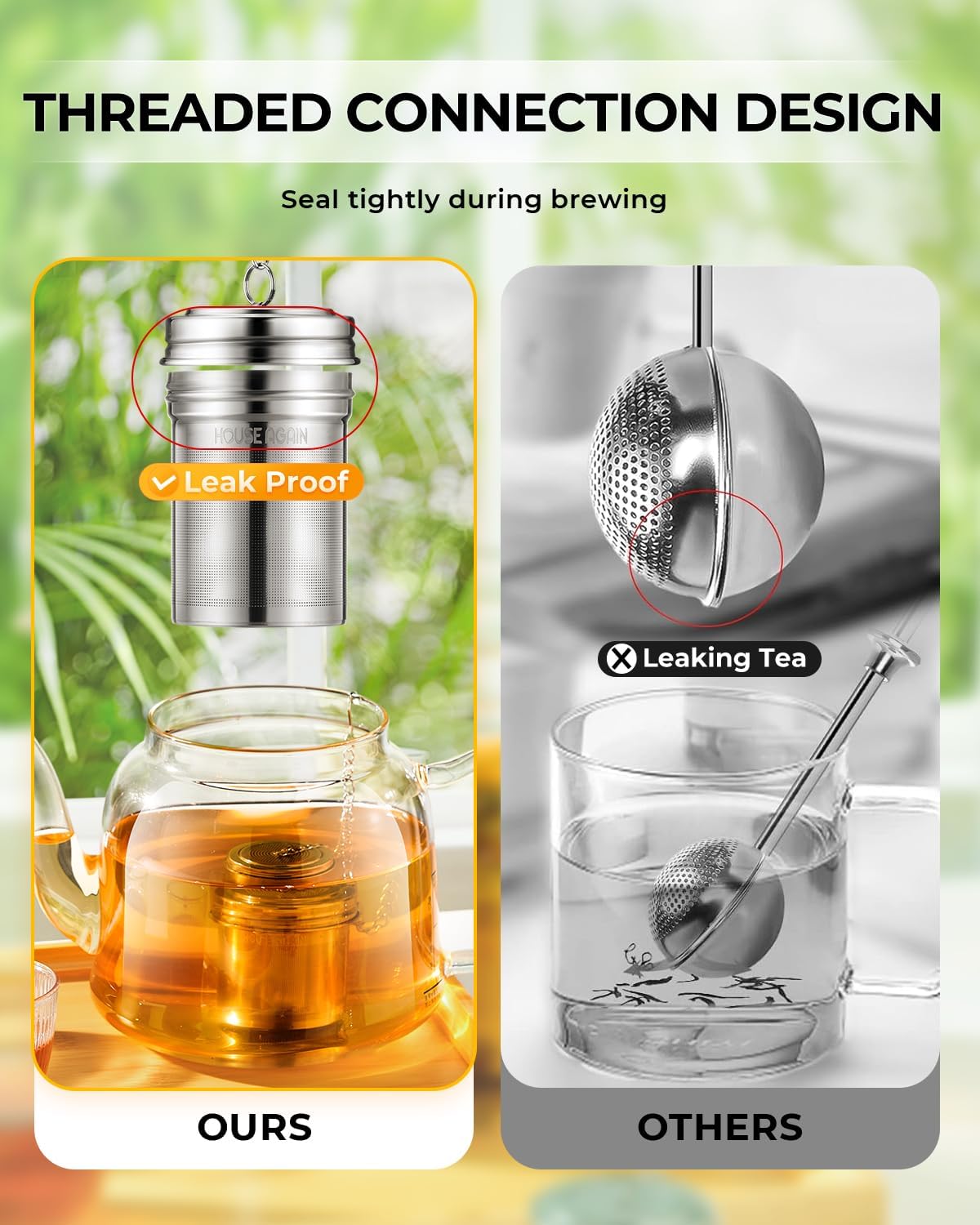 House Again Tea Infuser, Extra Fine Mesh Tea Strainers for Loose Tea, 18/8 Stainless Steel Tea Strainer with Extended Chain Hook, Tea Steeper for Brew Tea, Spices & Seasonings, for Single Cup
