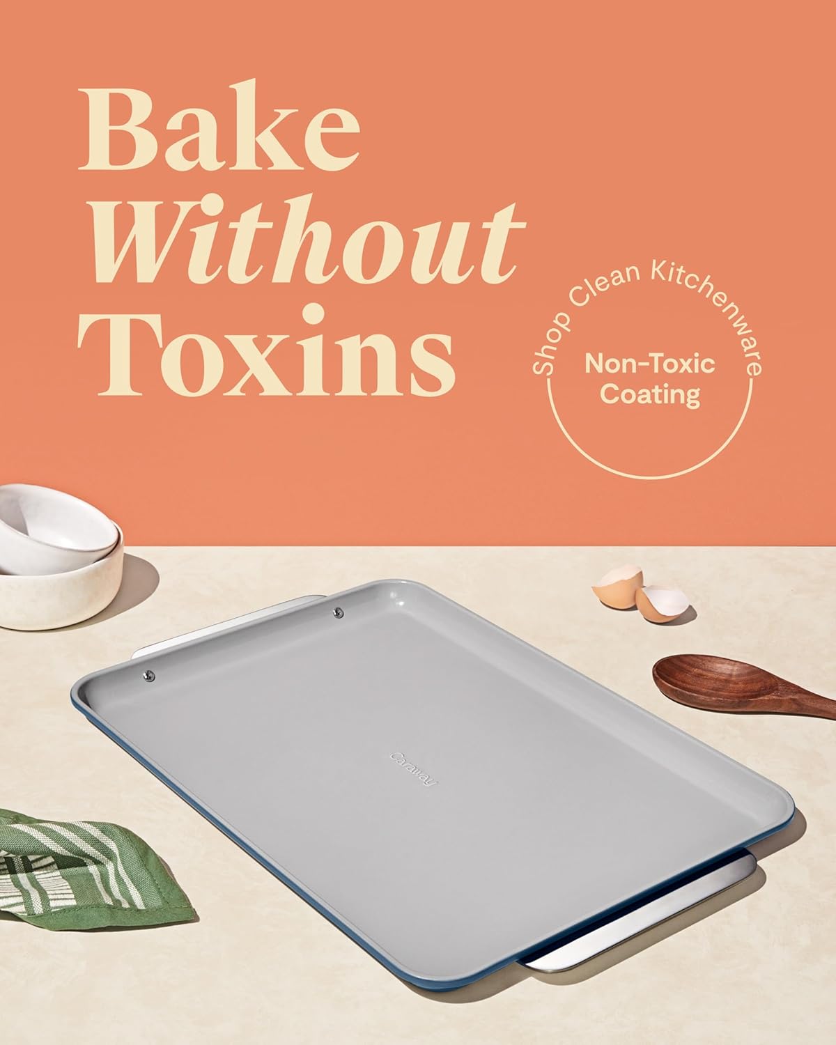 Caraway Non-Stick Ceramic Large Baking Sheet Duo - Naturally Slick Ceramic Coating - Non-Toxic, PTFE & PFOA Free - Perfect for Baking, Roasting, and More - Large (18" x 13") - Slate