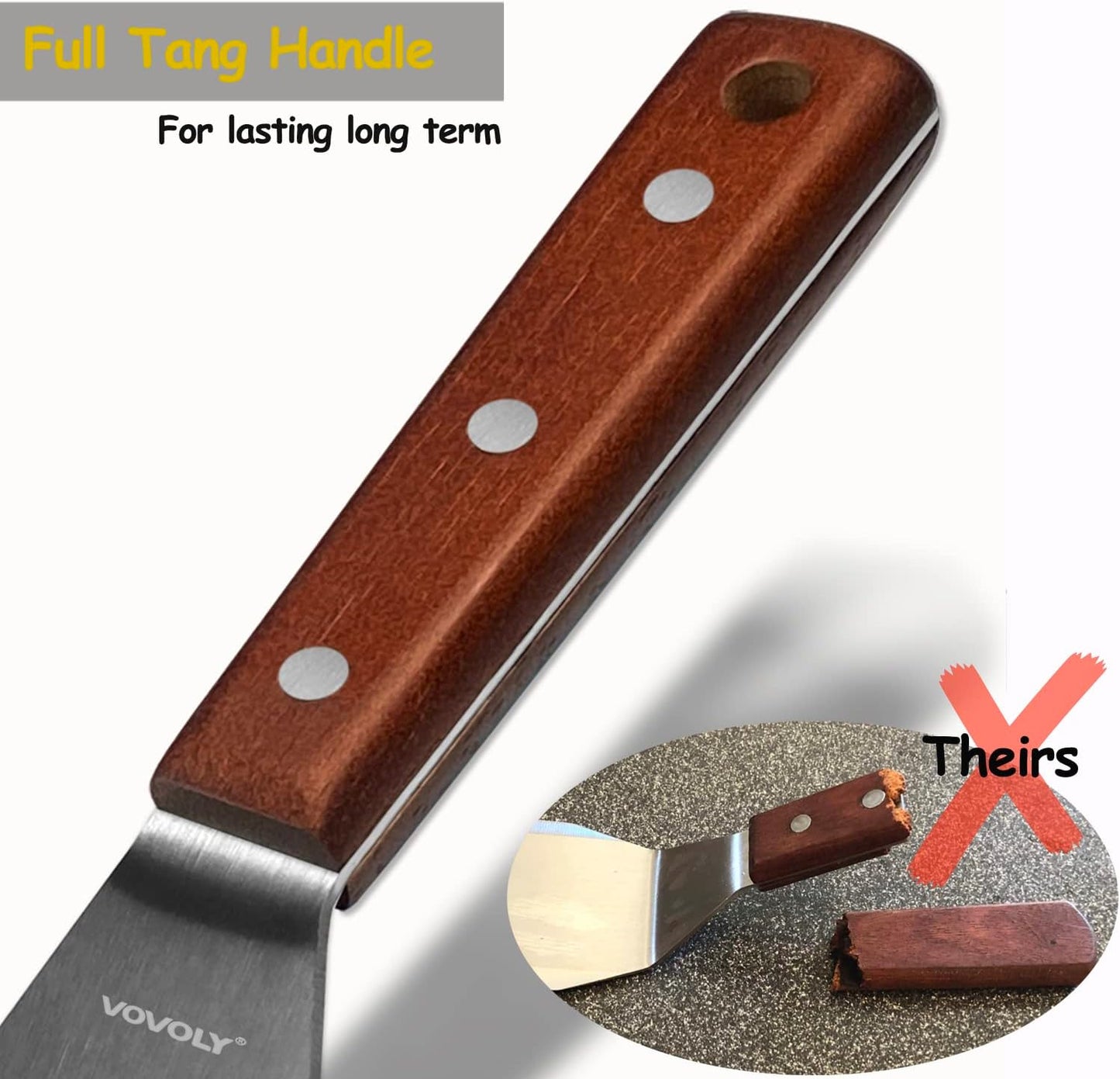 Professional Metal Spatula for Cast Iron Skillets and Flat Top Grills, Full Tang Wooden Handle,1.8mm Thick Stainless Steel Blade, Smash Burger Spatula Turner for Flipper, Cooking, BBQ, 4.7 x 2.7 Inch