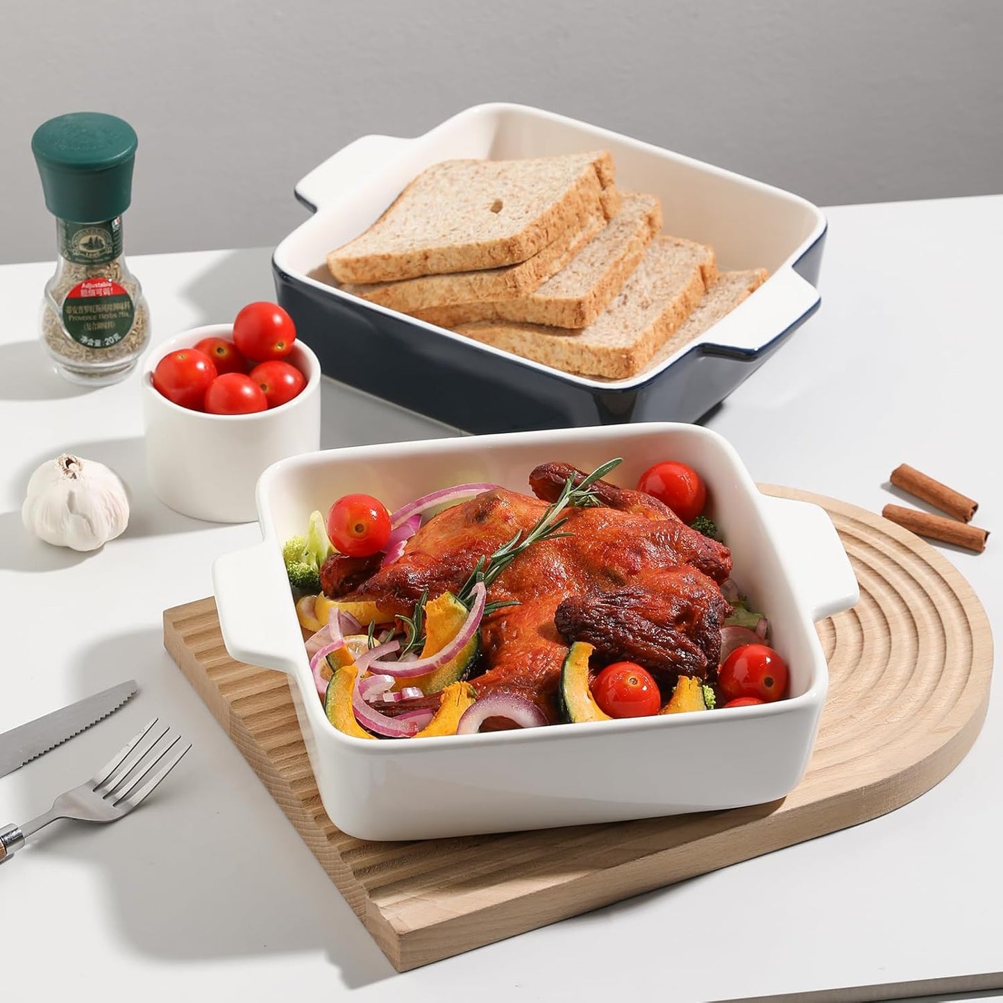 Sweejar Ceramic Baking Dish, 8 x 8 Cake Baking Pan for Brownie, Porcelain Square Bakeware with Double Handle for Casserole, Lasagna, Family Dinner (Navy)