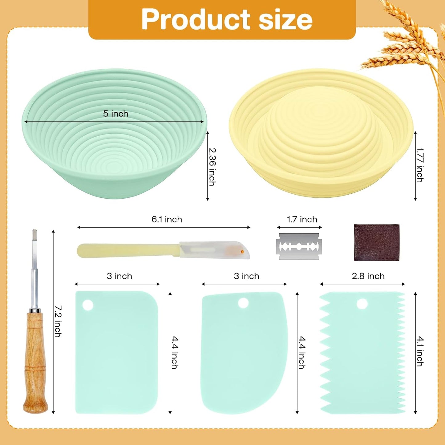 Silicone Banneton, Sourdough Bread Baskets (Set of 6, 5 Inch), Round Proofing Bread Bowls with Starter Kit, Bread Making Baking Supplies