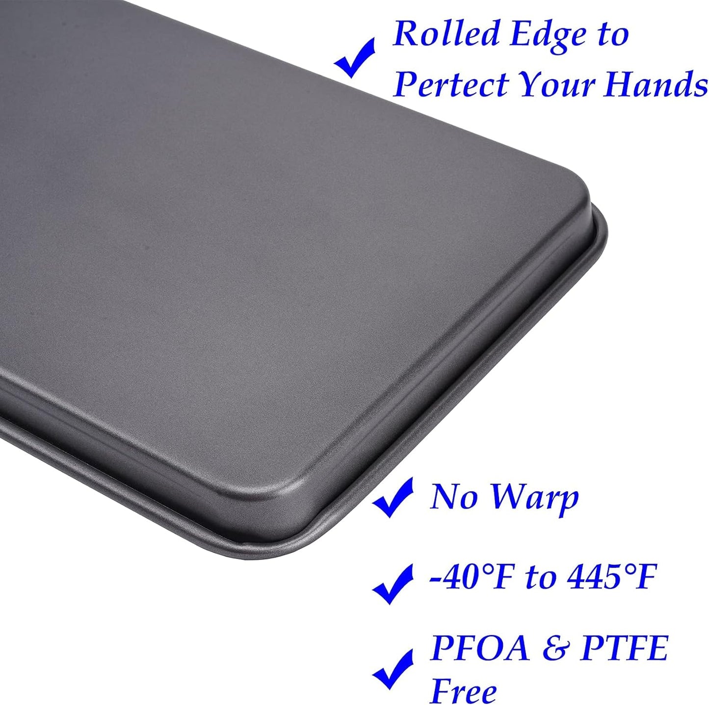 2 Cookie Baking Sheet Pan Nonstick 15.55 x10.63Inch (Inner 14.76x9.84inch) Jelly Roll Tray 2x Thicker Carbon Steel Non -Toxic Bakeware