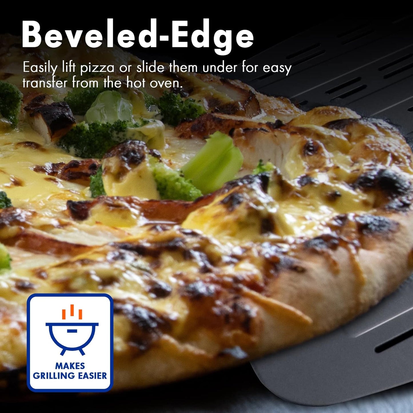 Professional Aluminum Pizza Paddle, 12 Inch Perforated, Restaurant Grade, Long Handle Non-Stick Metal Pizza Peel for Outdoor Oven