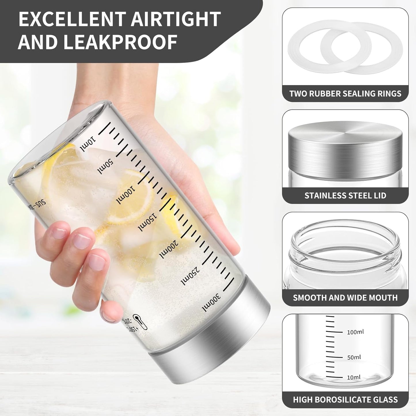 4 Oz Glass Bottles, 4 Pack Glass Jar with Lid, BPA Free, Borosilicate Glass, Stainless Steel Lids for Juicing, Smoothies, Infused Water, Beverage Storage