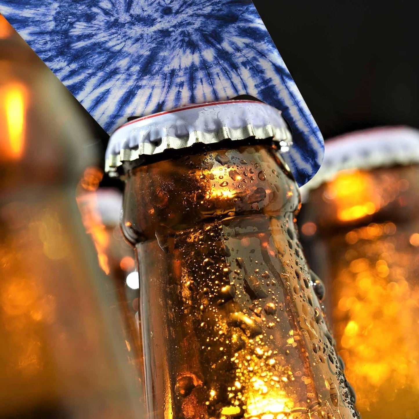 Tie Dye Pattern Stainless Steel Bottle Opener Dark Blue White Spiral Circle Swirl Batik Flat Beer Bottle Opener Keychain for Home Kitchen Bar Restaurant Party Birthday Gift