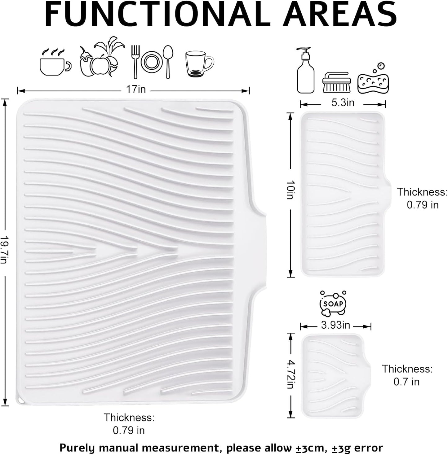 Silicone Dish Drying Mat for Kitchen Counter, Dish Drying Pad, Non-Slip Drain Pad with Built-in Drain, Heat Resistant Stone Drying Mat,Large 1 set XL(Ivory)