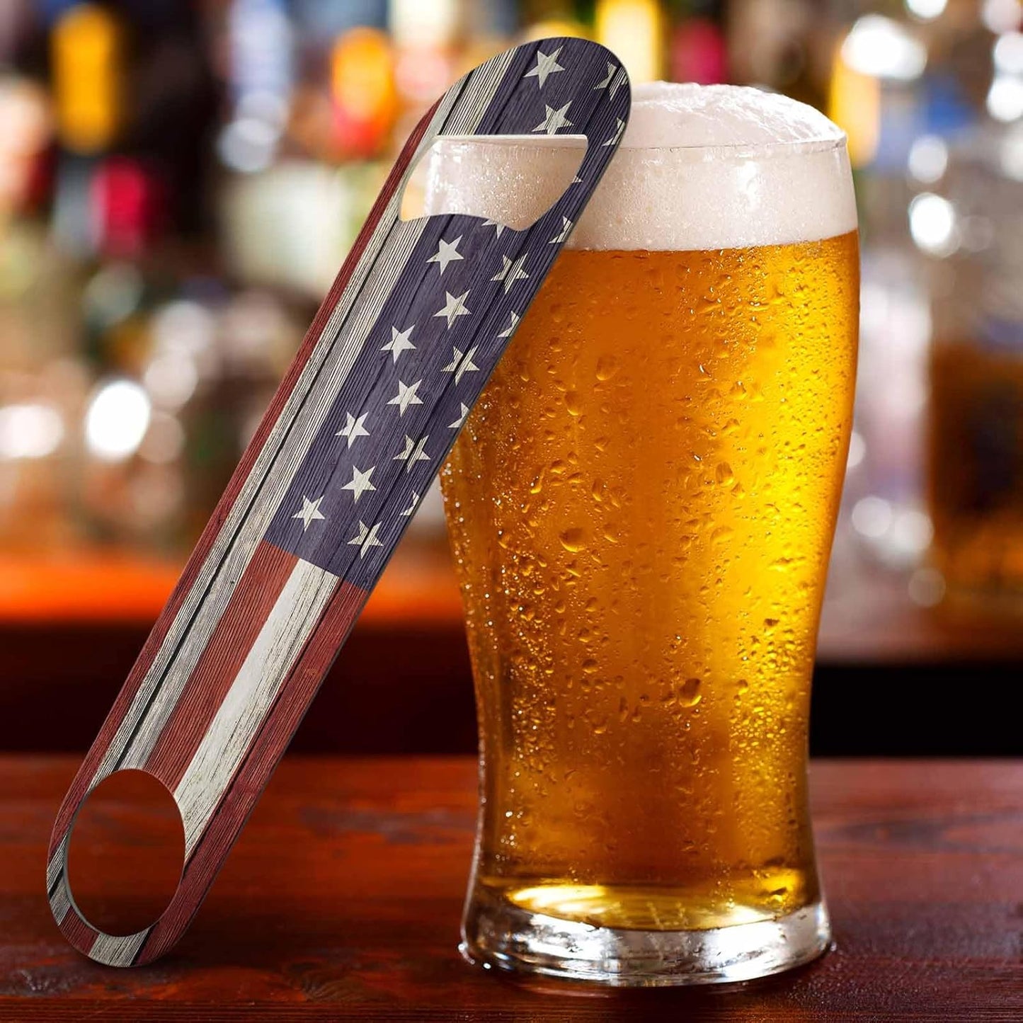 United States Flag Stainless Steel Bottle Opener America Flag Freedom Vintage Rustic Wooden Plank Patriotism Flat Beer Bottle Opener Keychain for Home Kitchen Bar Restaurant Party Gift