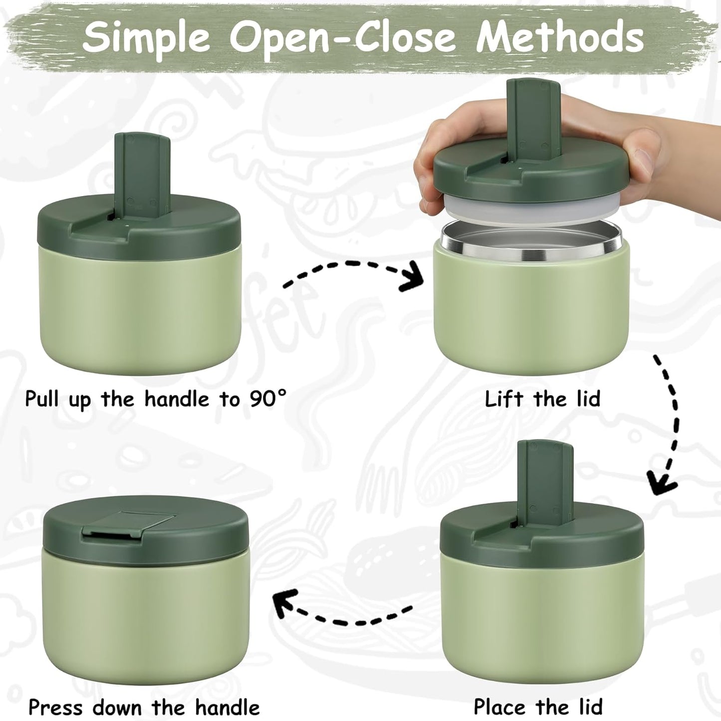 12oz Insulated Vacuum Food Jar with Buckle Lid Wide Mouth Soup Thermo for Hot Food Kids Leakproof Stainless Steel Lunch Container- Green- 1Pack