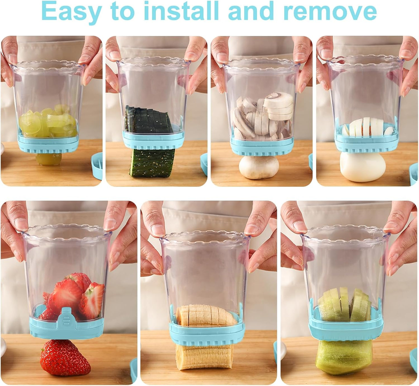 Fruit Slicer Cup: Strawberry Slicer, Strawberries Cutter Cup, Speed Cutter for Banana Grape Egg Kitchen Portable Slicing Tool(Light Blue)