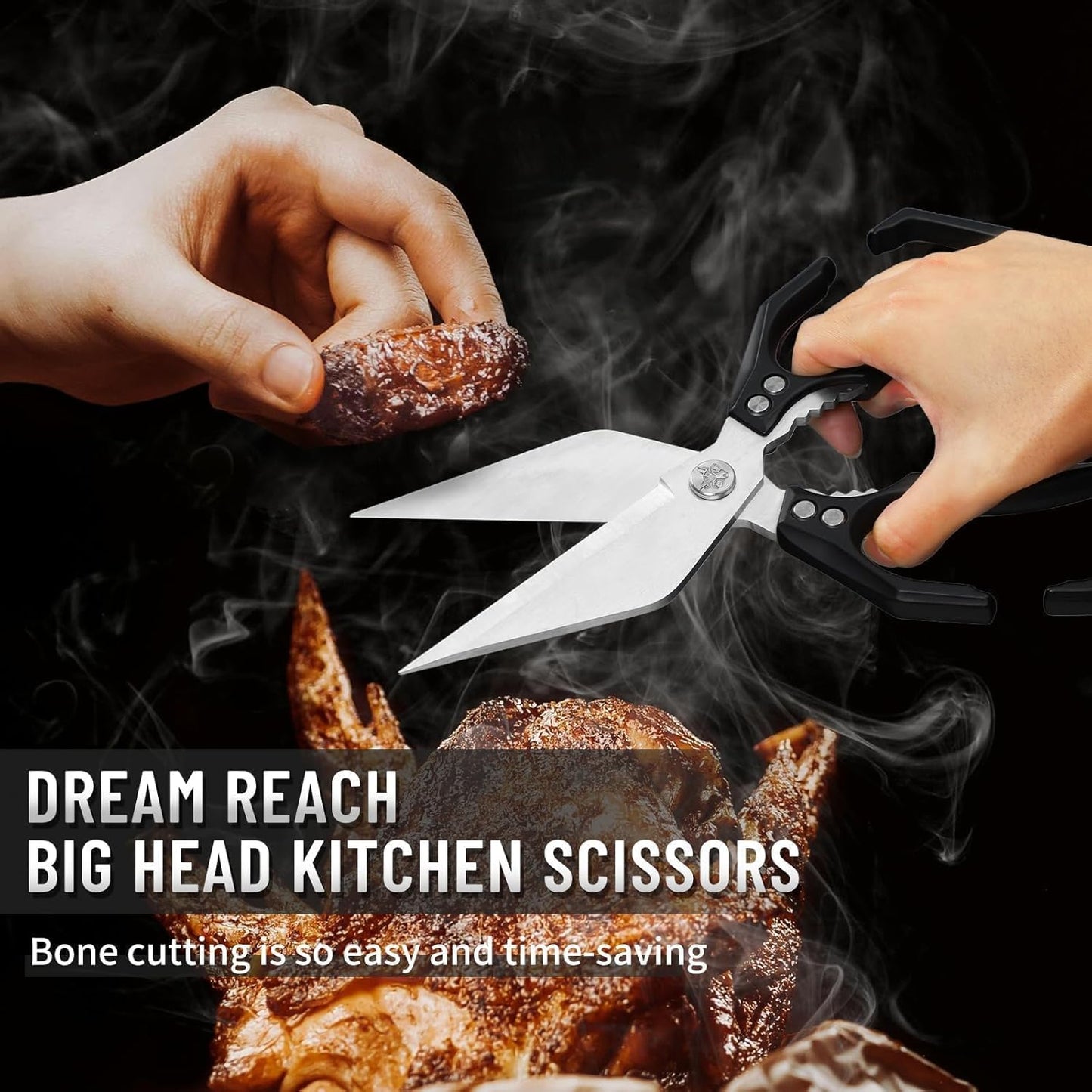 Dream Reach Kitchen Scissors for Food Heavy Duty Poultry Shears with Ergonomic Handle, Japanese High-Carbon Steel Culinary Shears for Chicken, Meat, Seafood, Bone Cutting, Gift Box Included (Black)