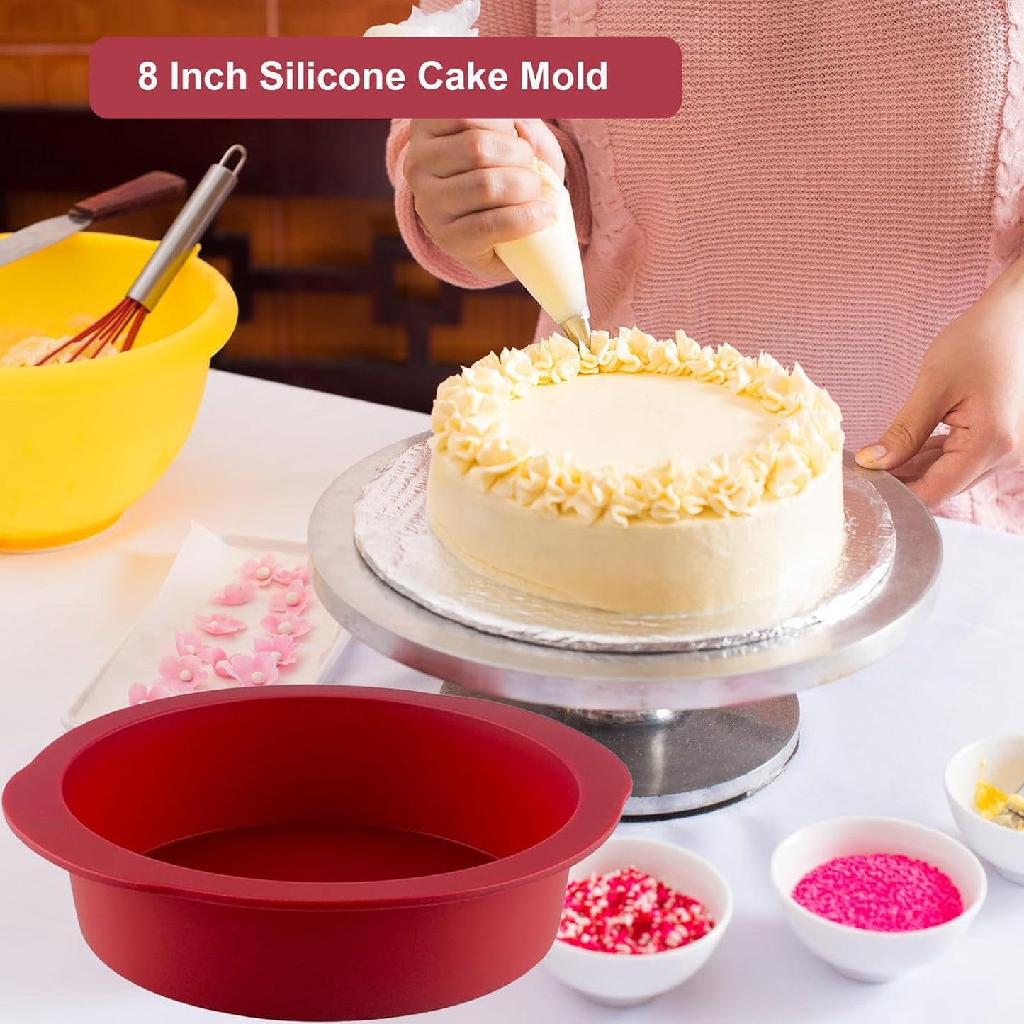 Nalchios 6 inch Silicone Round Cake Pans Set of 3, Non-stick Easy Releasing Mini Cake Pans, Flexible BPA Free Silicone Baking Mold Pans for Layer Cake, Mini Cake Pizza, Cheese Cake, Chocolate Cake