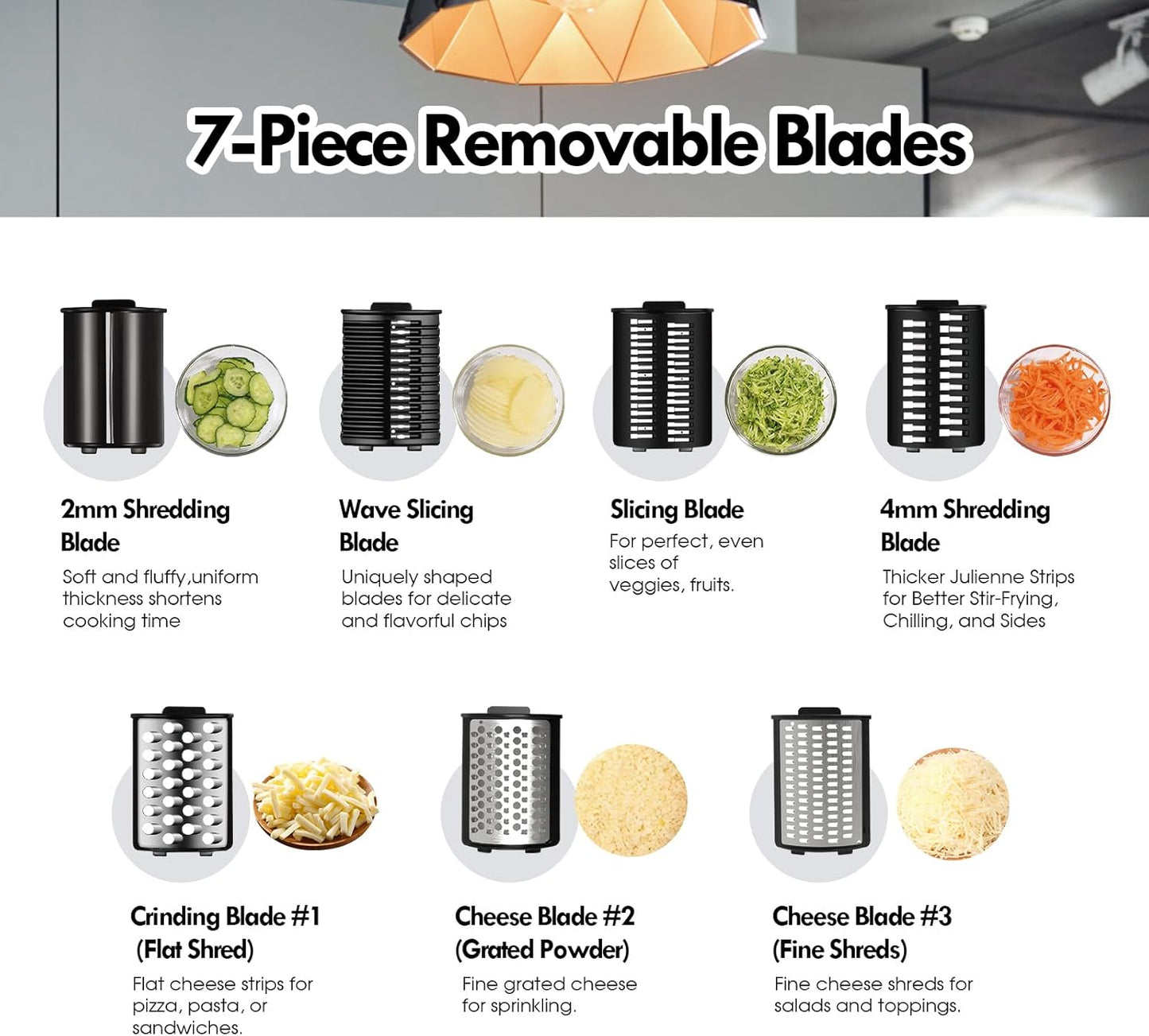 ULTACElectric Cheese Grater,Electric Cheese Grater for Block Cheese with 7 Different Shapes of Blades, 250W Electric Slicer Shredder, Electric Salad Machine for Cheeses, Fruits, Vegetables