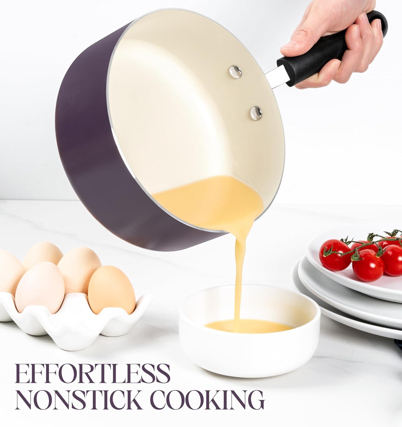 MICHELANGELO Nonstick Sauce Pan with Lid, Ceramic Saucepan Set, Non Toxic Small Saucepans Sets with Stay-Cool Handle, Induction Pots For Cooking, PTFE & PFOA Free - 1Qt & 2Qt & 3Qt, Purple