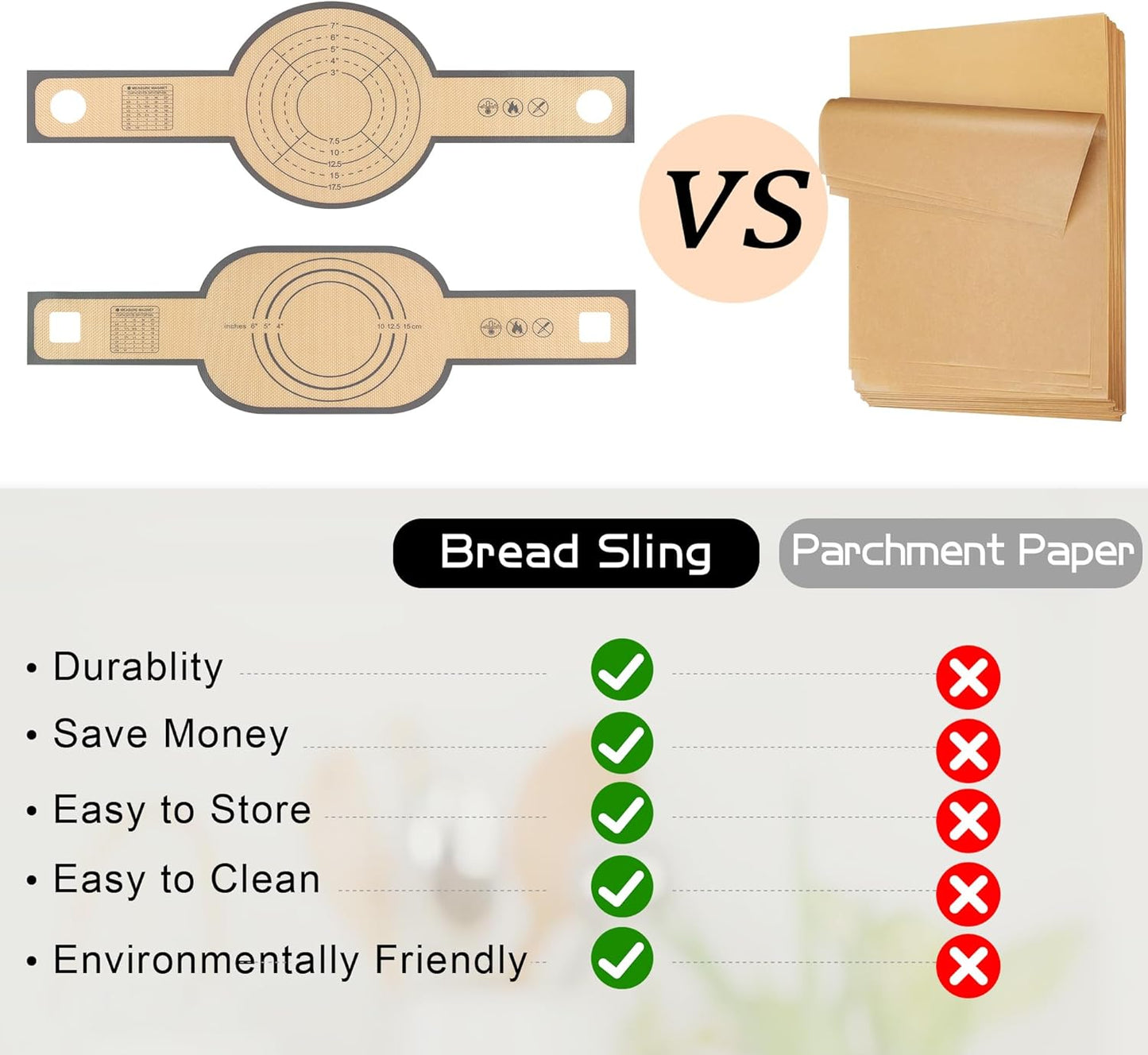 Silicone Bread Sling for Dutch Oven, 2 PCS Non-Stick & Easy Clean Reusable Silicone Bread Baking Mat with Long Handles, Easy to Transfer Sourdough Bread(Grey), medium, Gray