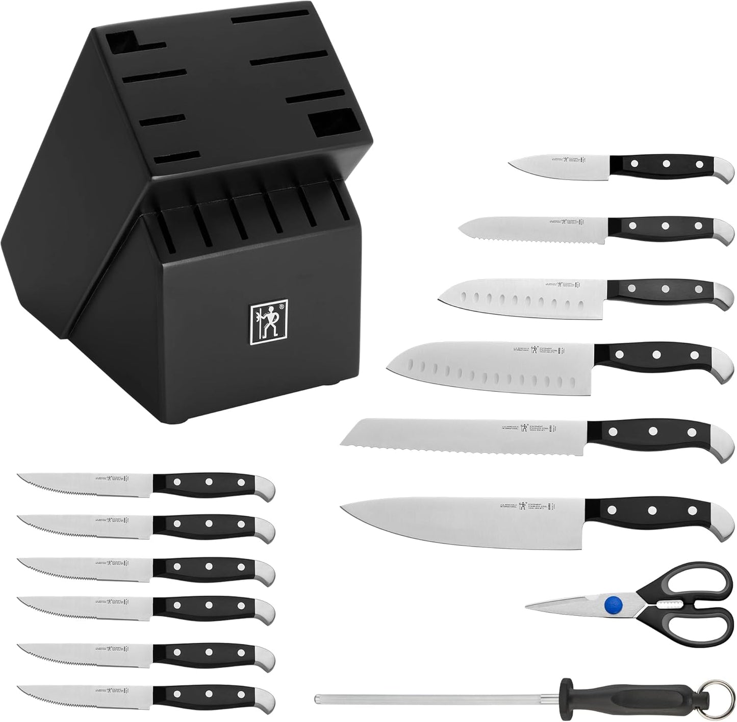 Henckels Statement 15-pc Kitchen Knife Set with Block, Chef Knife, Steak Knife set, Kitchen Knife Sharpener, Black, Stainless Steel