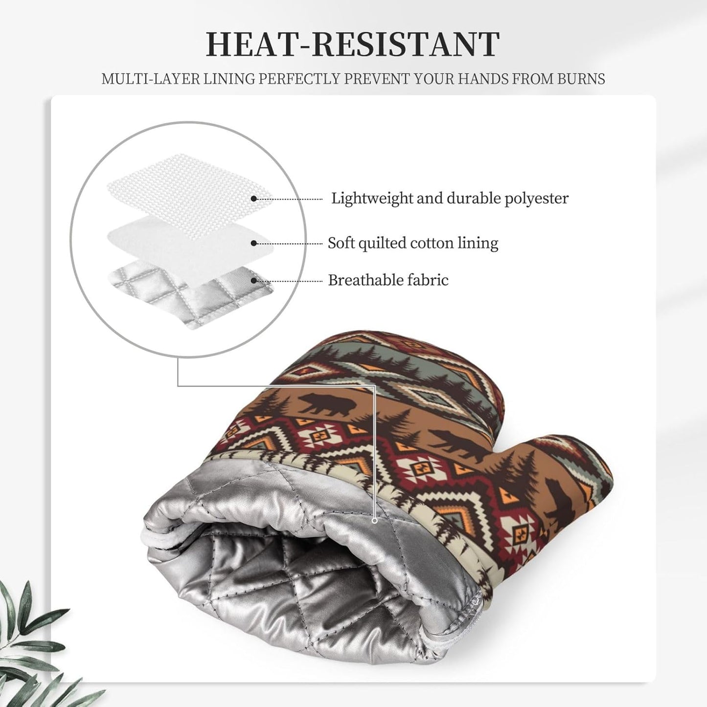 Vintage Rustic Bear Oven Mitts and Pot Holders 4 pcs Set Silicone Bear Mountain Kitchen Oven Mitt Gloves Country Cabin Themed Pot Holders Non-Slip Heat Resistant Cooking Mitts Set for Grilling