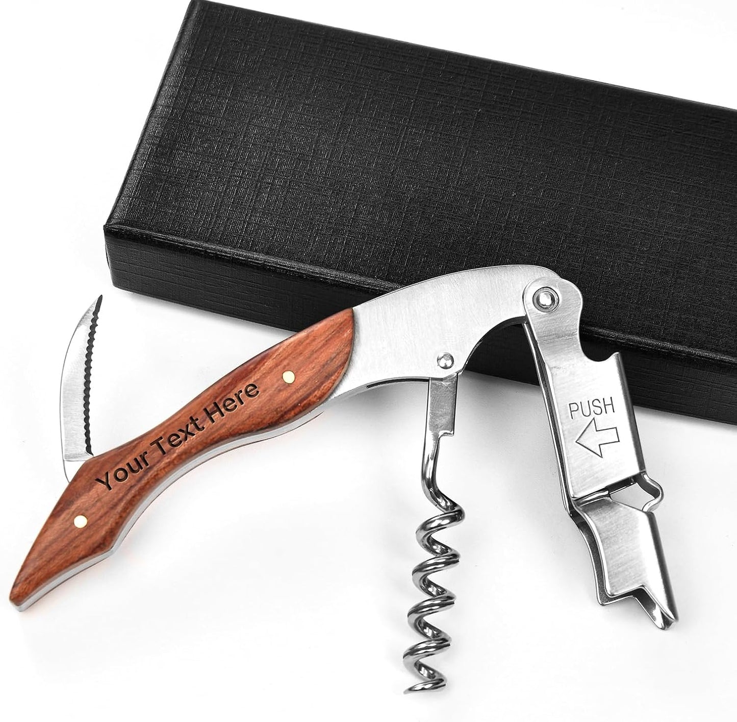 Wine Opener, Wine key, Corkscrew, Personalized Custom Wine Bottle Opener w/Foil Cutter and Cap Remover for Servers, Bartenders, Waiters, Sommelier, Wine lover - Classic Rosewood