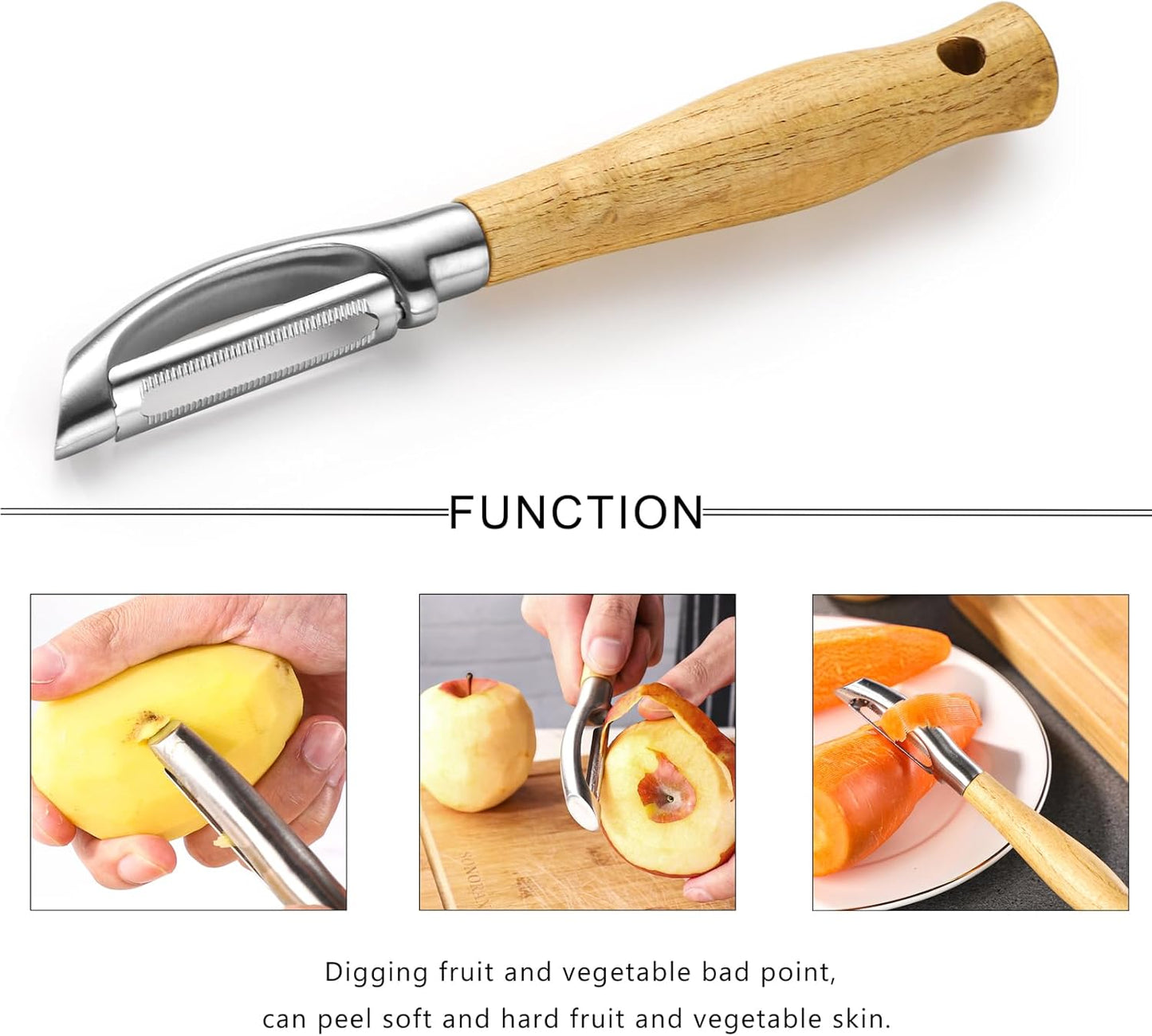 Potato Peeler Stainless Steel Vegetable Peeler,I-Shaped Wooden Handle Peeler,Carrot Apple Veggie Peeler for Home kitchen