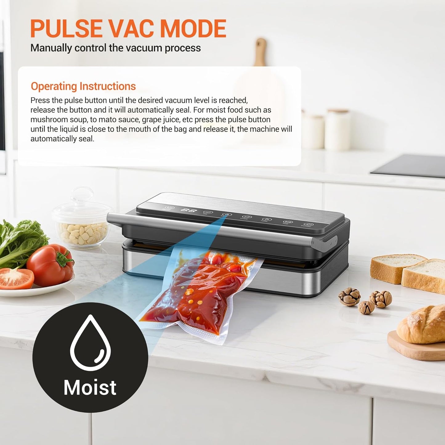 VUSIGN Vacuum Sealer Machine with Strong -85KPA Suction, Low Noise, Built-in Cutter, Bag Storage Box, Handheld Design