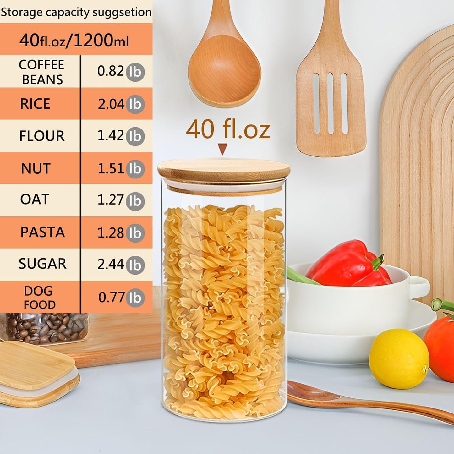 40oz Round Glass Storage Containers with Lids, Clear Food Storage Container Jar with Sealing Bamboo Lid for Noodles Flour Cereal Rice Sugar Tea Coffee Beans, Round Set of 3