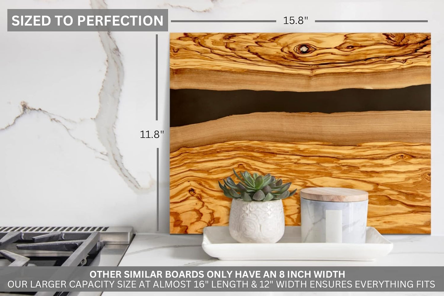 Handcrafted Italian Olive Wood Cheese & Charcuterie Board Set with Unique Black Resin Artwork - Cutting Board Comes with 4 Cheese Knives, 2 Dipping Bowls & Corkscrew Wine Opener (Black)