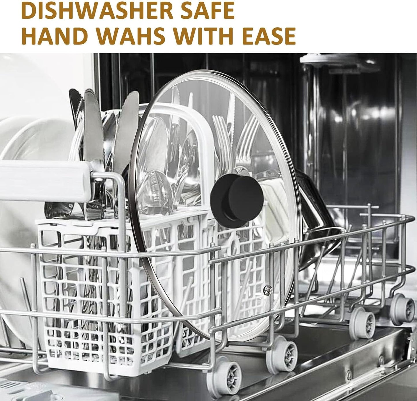 Glass Lid for 9.5 Inch Cast Iron Skillets Frying Pans, 24 cm Tempered Lids for Dutch Ovens, 9.5 In Pan Cover with Stainless Steel Rim for Stock Pots, Heat Resistant Handle, Dishwasher Safe